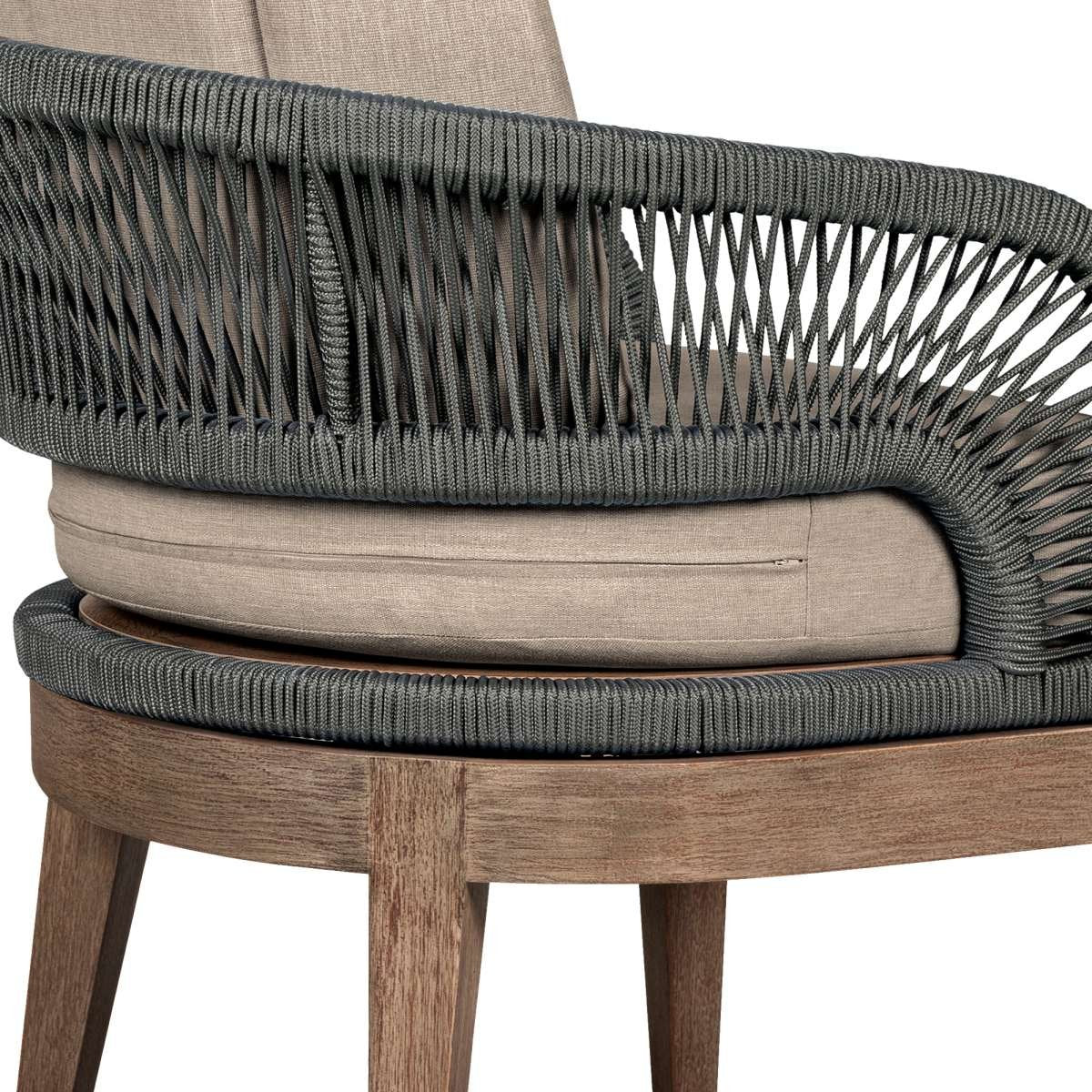 Orbit Outdoor Patio 5 Piece Dining Set in Weathered Eucalyptus Wood with Gray Rope and Taupe Olefin Cushions By Armen Living - Image 6