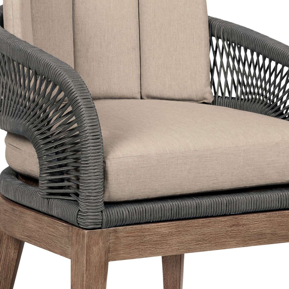 Orbit Outdoor Patio 5 Piece Dining Set in Weathered Eucalyptus Wood with Gray Rope and Taupe Olefin Cushions By Armen Living - Image 9