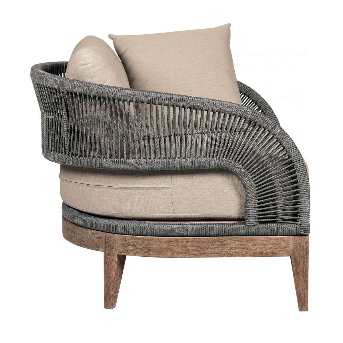 Orbit Outdoor Patio Chair in Weathered Eucalyptus Wood with Gray Rope and Taupe Olefin Cushions By Armen Living - Image 4