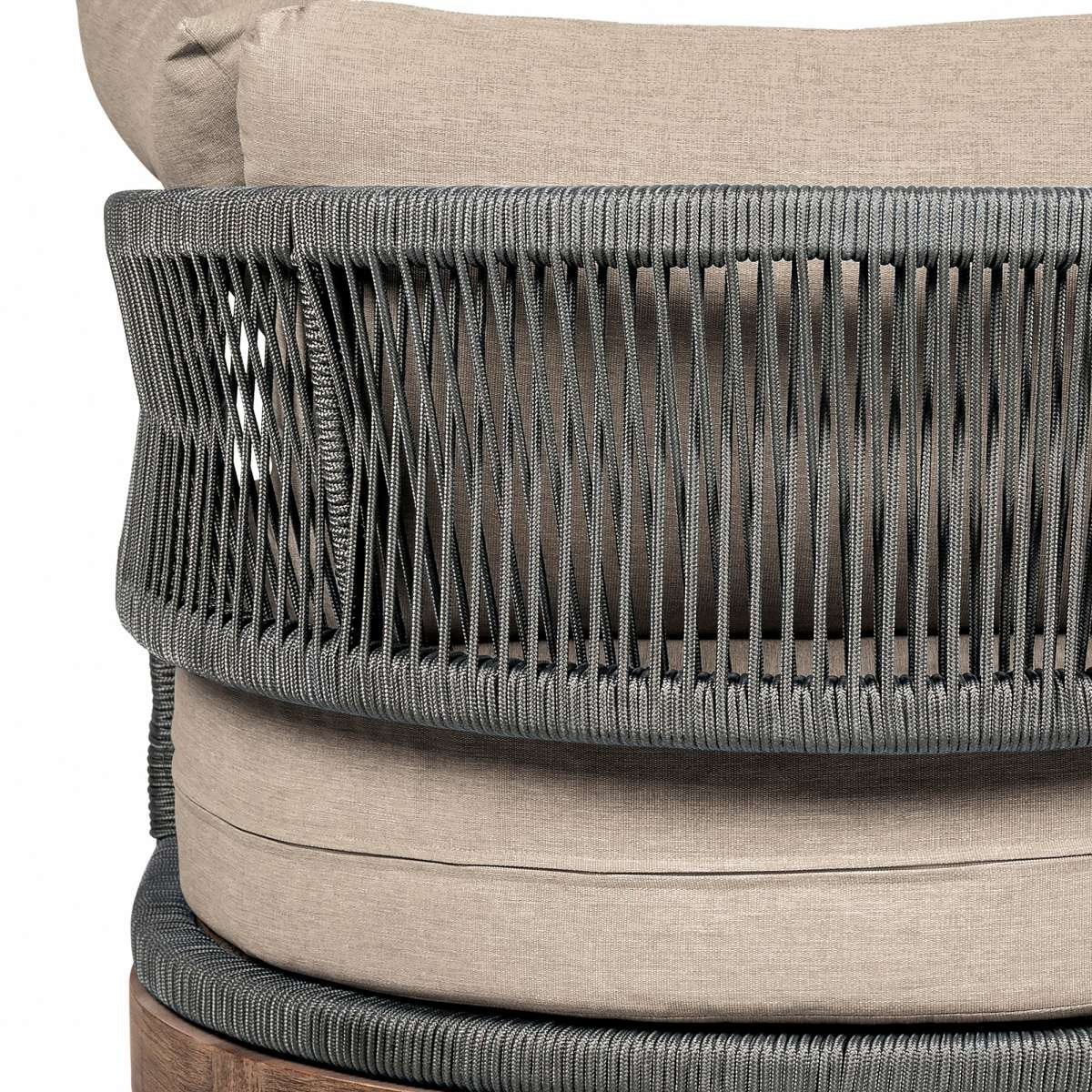 Orbit Outdoor Patio Chair in Weathered Eucalyptus Wood with Gray Rope and Taupe Olefin Cushions By Armen Living - Image 6