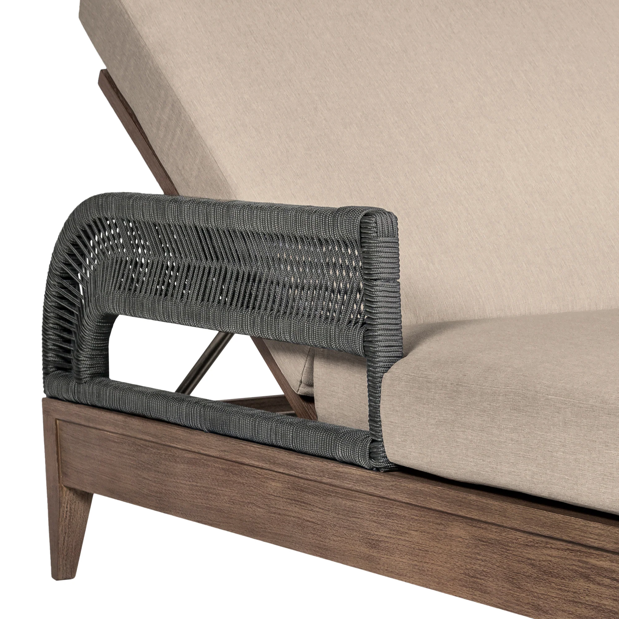 Orbit Outdoor Patio Chaise Lounge Chair in Weathered Eucalyptus Wood with Gray Rope and Taupe Olefin Cushions By Armen Living - Image 10