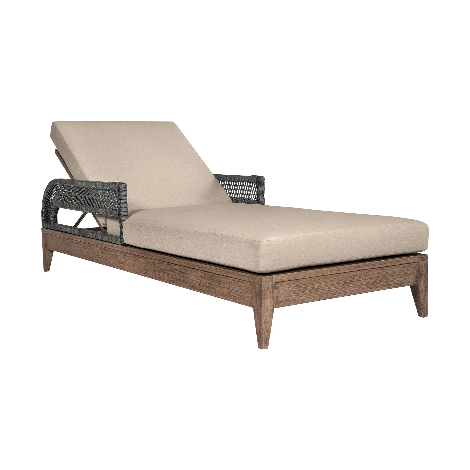 Orbit Outdoor Patio Chaise Lounge Chair in Weathered Eucalyptus Wood with Gray Rope and Taupe Olefin Cushions By Armen Living - Image 2