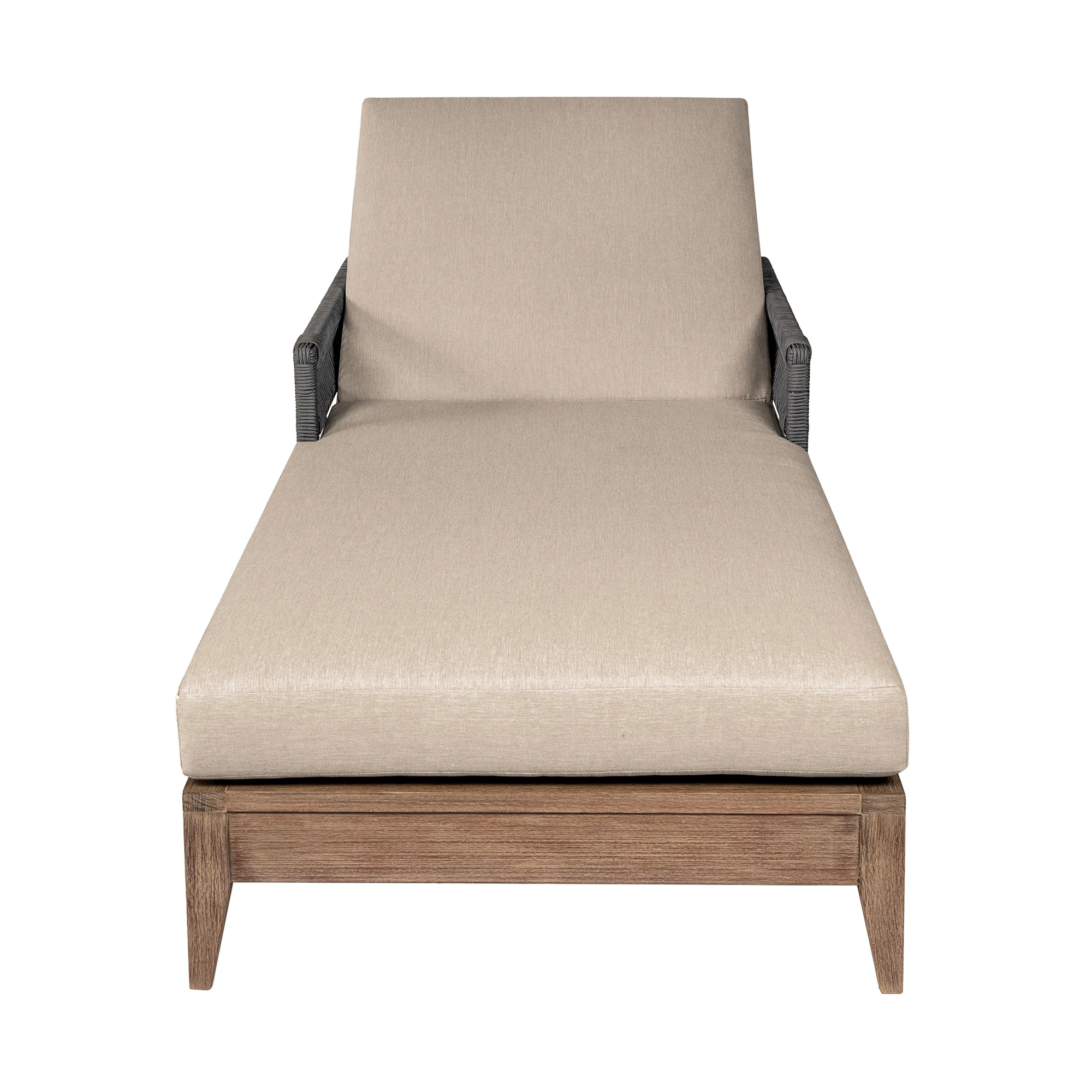 Orbit Outdoor Patio Chaise Lounge Chair in Weathered Eucalyptus Wood with Gray Rope and Taupe Olefin Cushions By Armen Living - Image 3