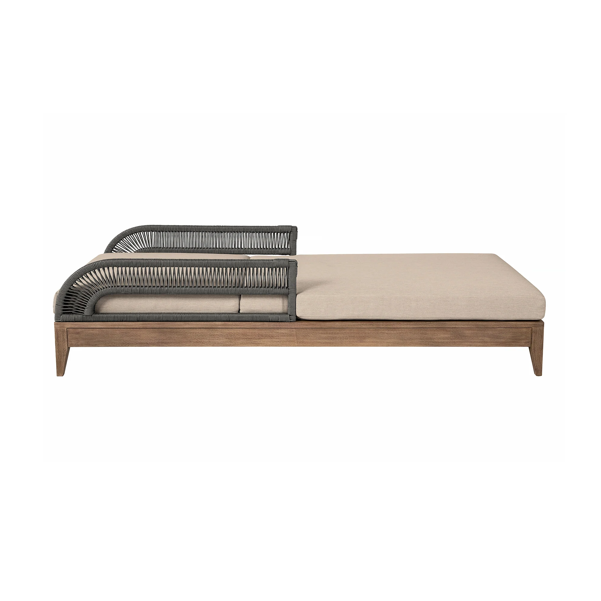 Orbit Outdoor Patio Chaise Lounge Chair in Weathered Eucalyptus Wood with Gray Rope and Taupe Olefin Cushions By Armen Living - Image 5