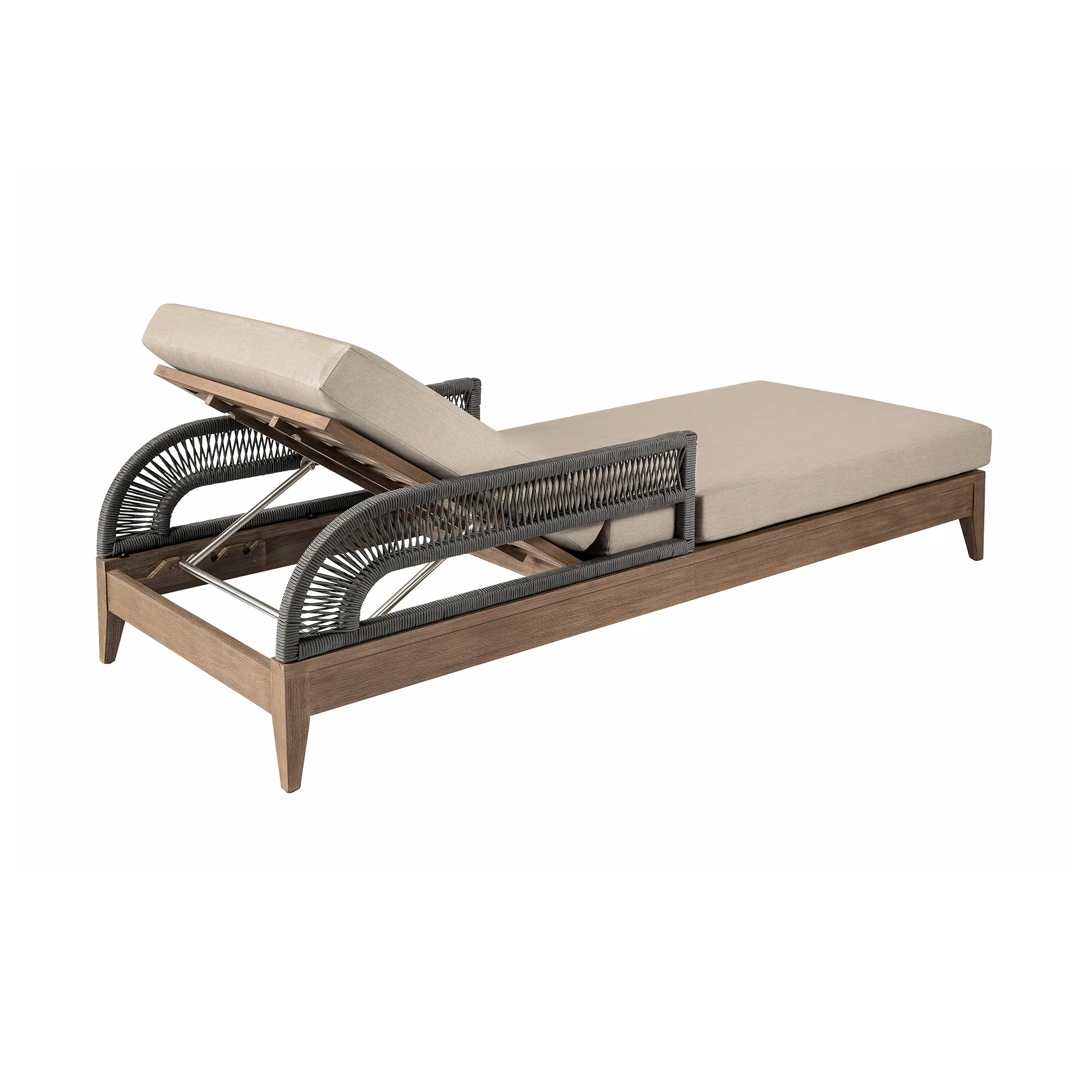 Orbit Outdoor Patio Chaise Lounge Chair in Weathered Eucalyptus Wood with Gray Rope and Taupe Olefin Cushions By Armen Living - Image 6