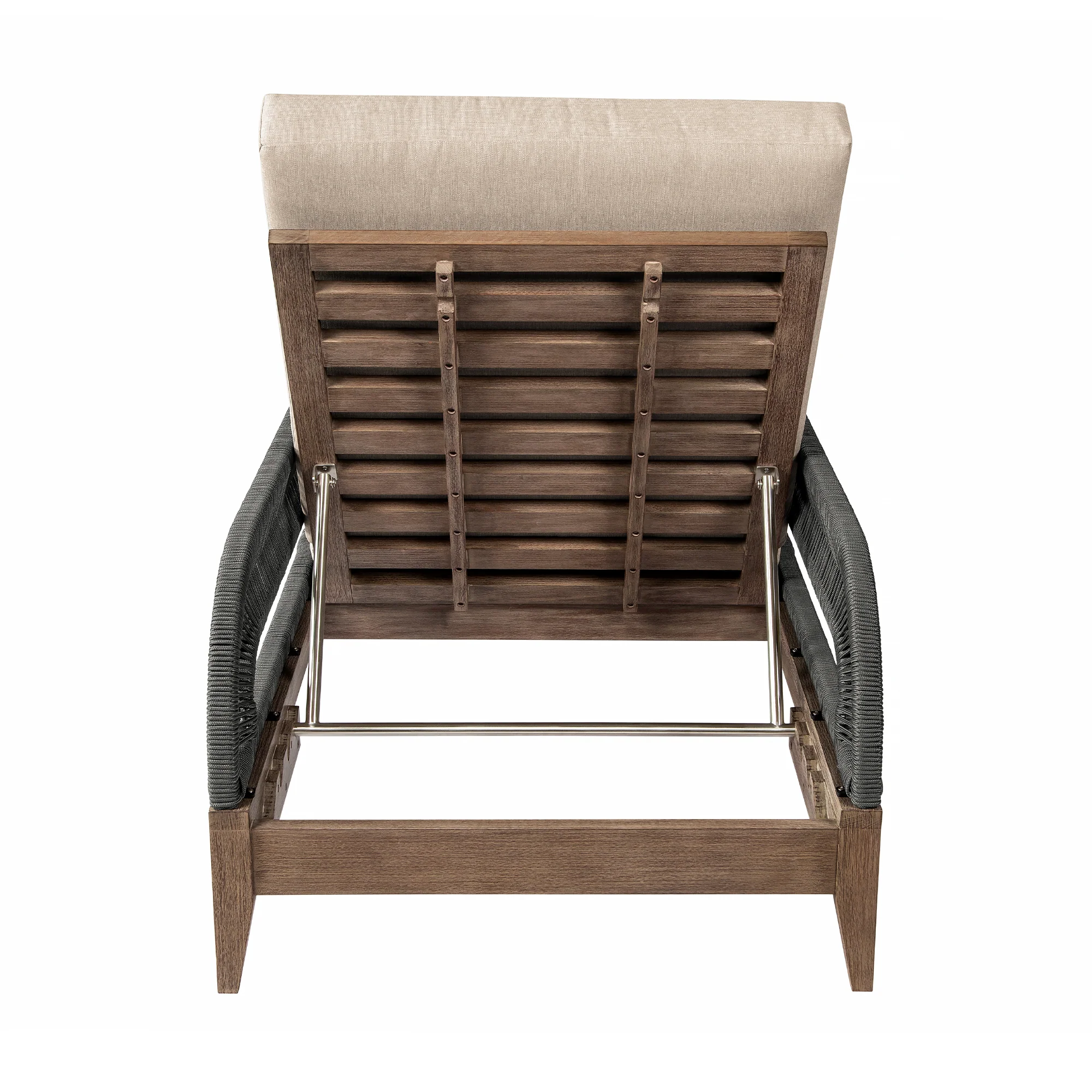 Orbit Outdoor Patio Chaise Lounge Chair in Weathered Eucalyptus Wood with Gray Rope and Taupe Olefin Cushions By Armen Living - Image 7