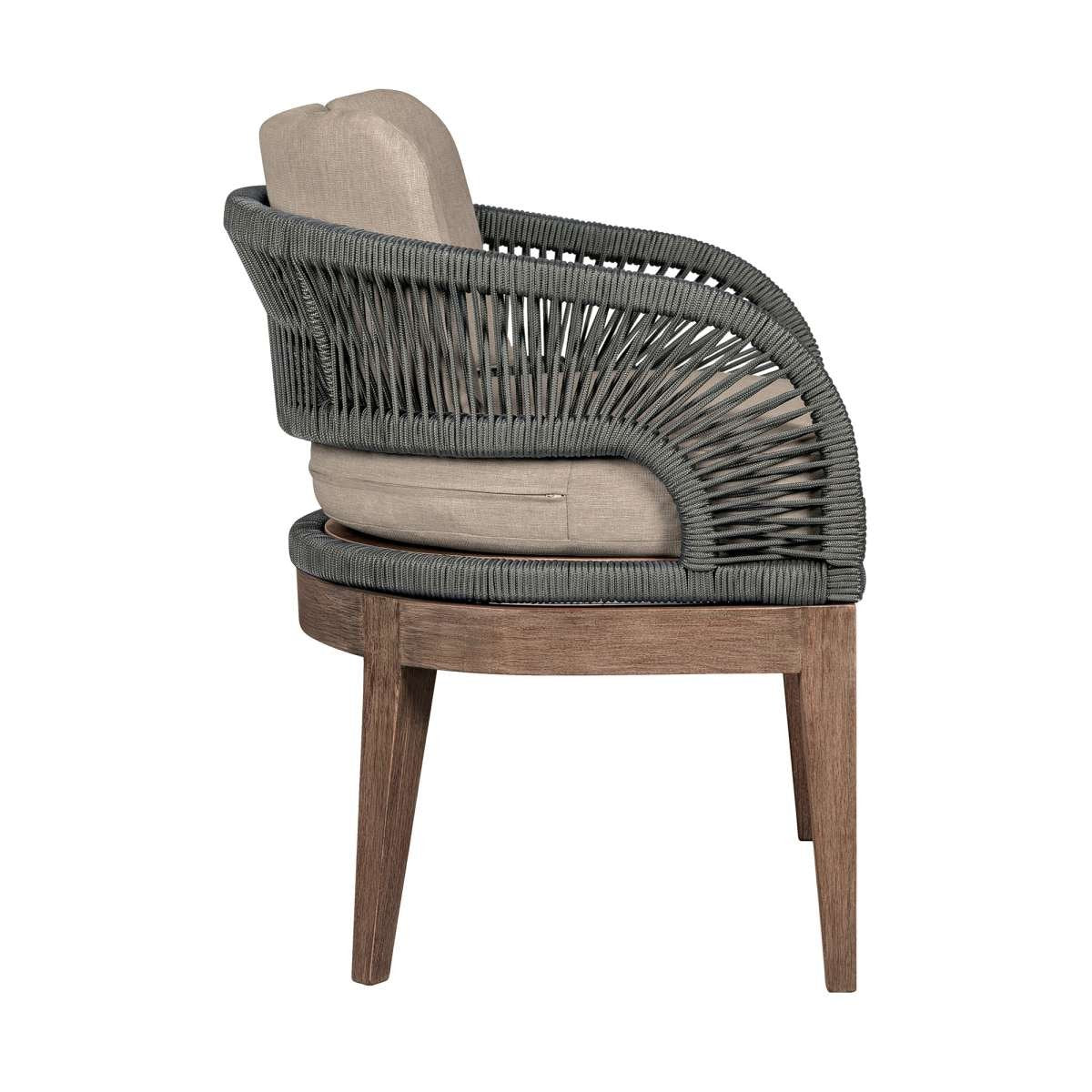 Orbit Outdoor Patio Dining Chair in Weathered Eucalyptus Wood with Gray Rope and Taupe Olefin Cushions By Armen Living - Image 4