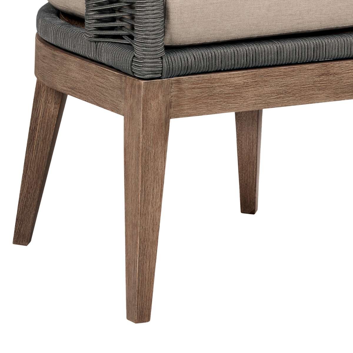Orbit Outdoor Patio Dining Chair in Weathered Eucalyptus Wood with Gray Rope and Taupe Olefin Cushions By Armen Living - Image 7