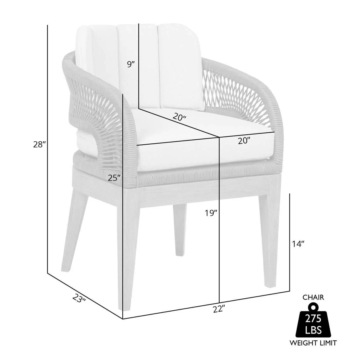 Orbit Outdoor Patio Dining Chair in Weathered Eucalyptus Wood with Gray Rope and Taupe Olefin Cushions By Armen Living - Image 8