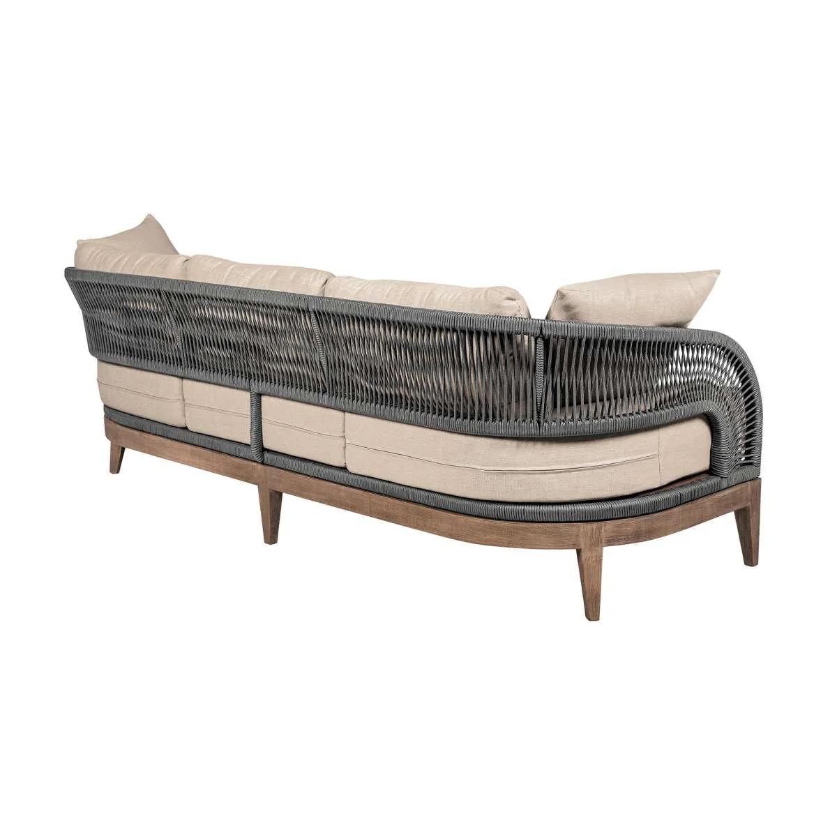 Orbit Outdoor Patio Sofa in Weathered Eucalyptus Wood with Gray Rope and Taupe Olefin Cushions By Armen Living - Image 4