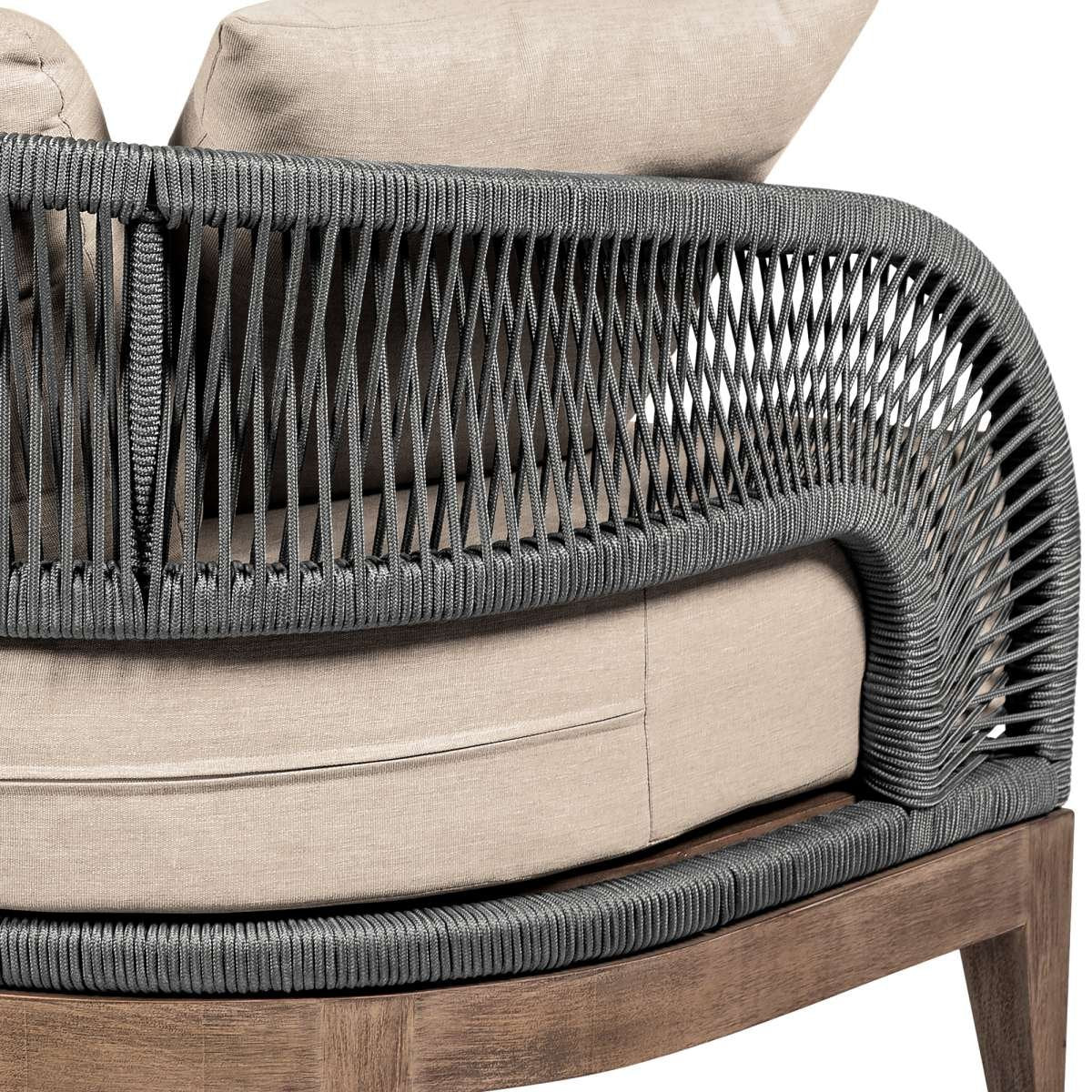 Orbit Outdoor Patio Sofa in Weathered Eucalyptus Wood with Gray Rope and Taupe Olefin Cushions By Armen Living - Image 6