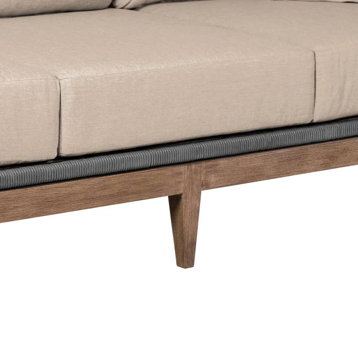 Orbit Outdoor Patio Sofa in Weathered Eucalyptus Wood with Gray Rope and Taupe Olefin Cushions By Armen Living - Image 9