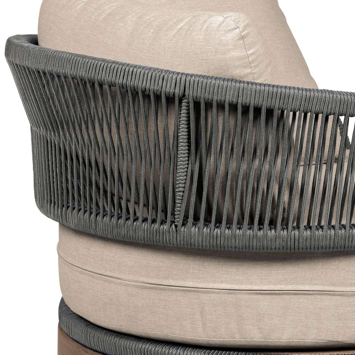 Orbit Swivel Outdoor Patio Chair in Weathered Eucalyptus Wood with Gray Rope and Taupe Olefin Cushions By Armen Living - Image 5