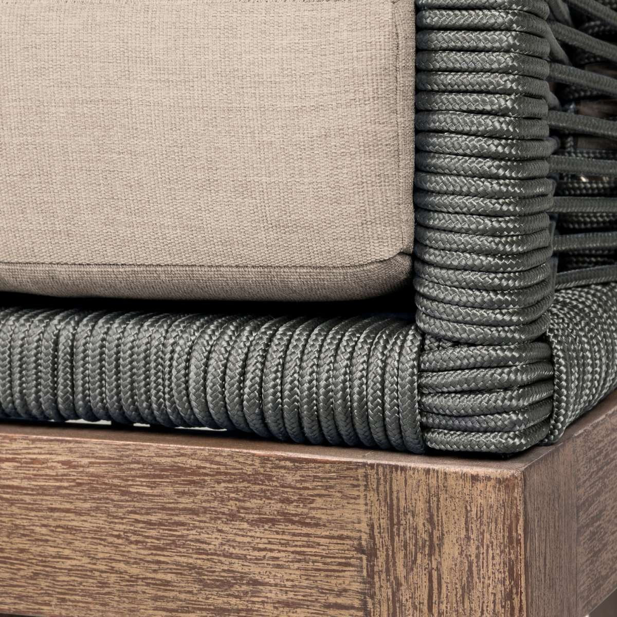 Orbit Swivel Outdoor Patio Chair in Weathered Eucalyptus Wood with Gray Rope and Taupe Olefin Cushions By Armen Living - Image 6