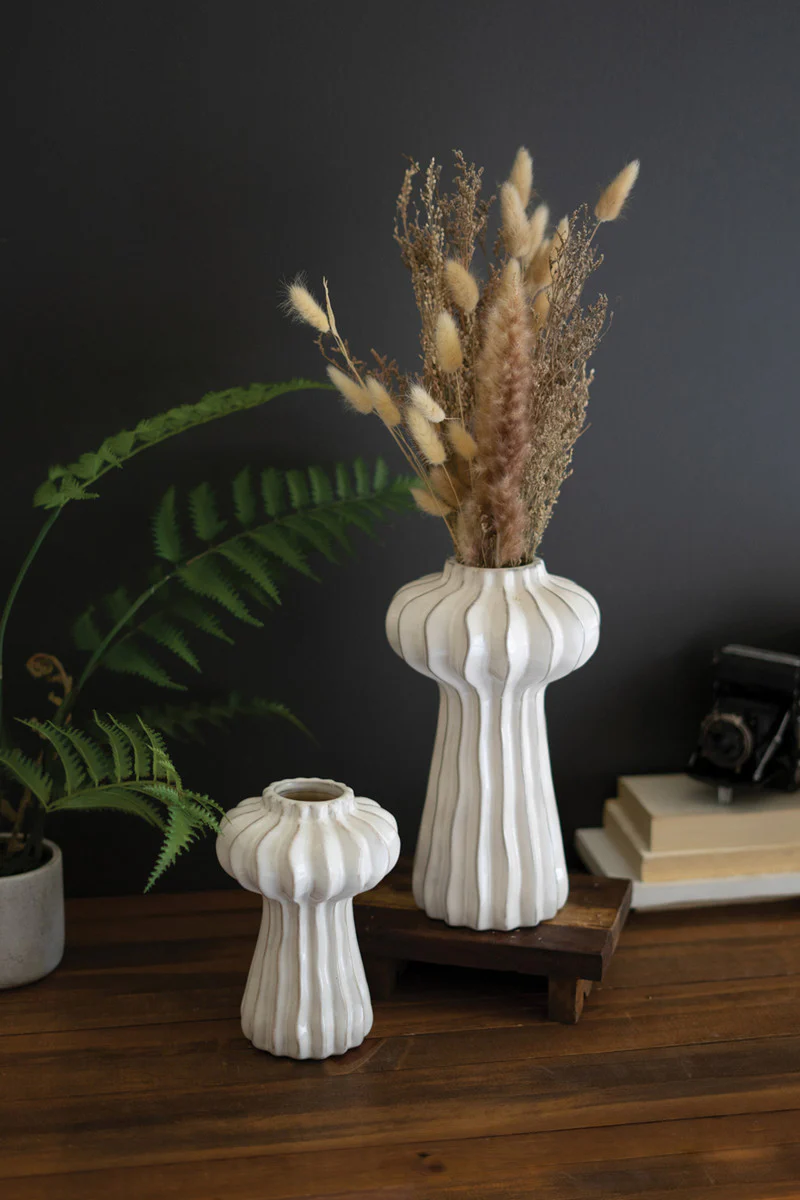 Organic White Ceramic Vases - Jelly Fish Set Of 2 By Kalalou - Image 2