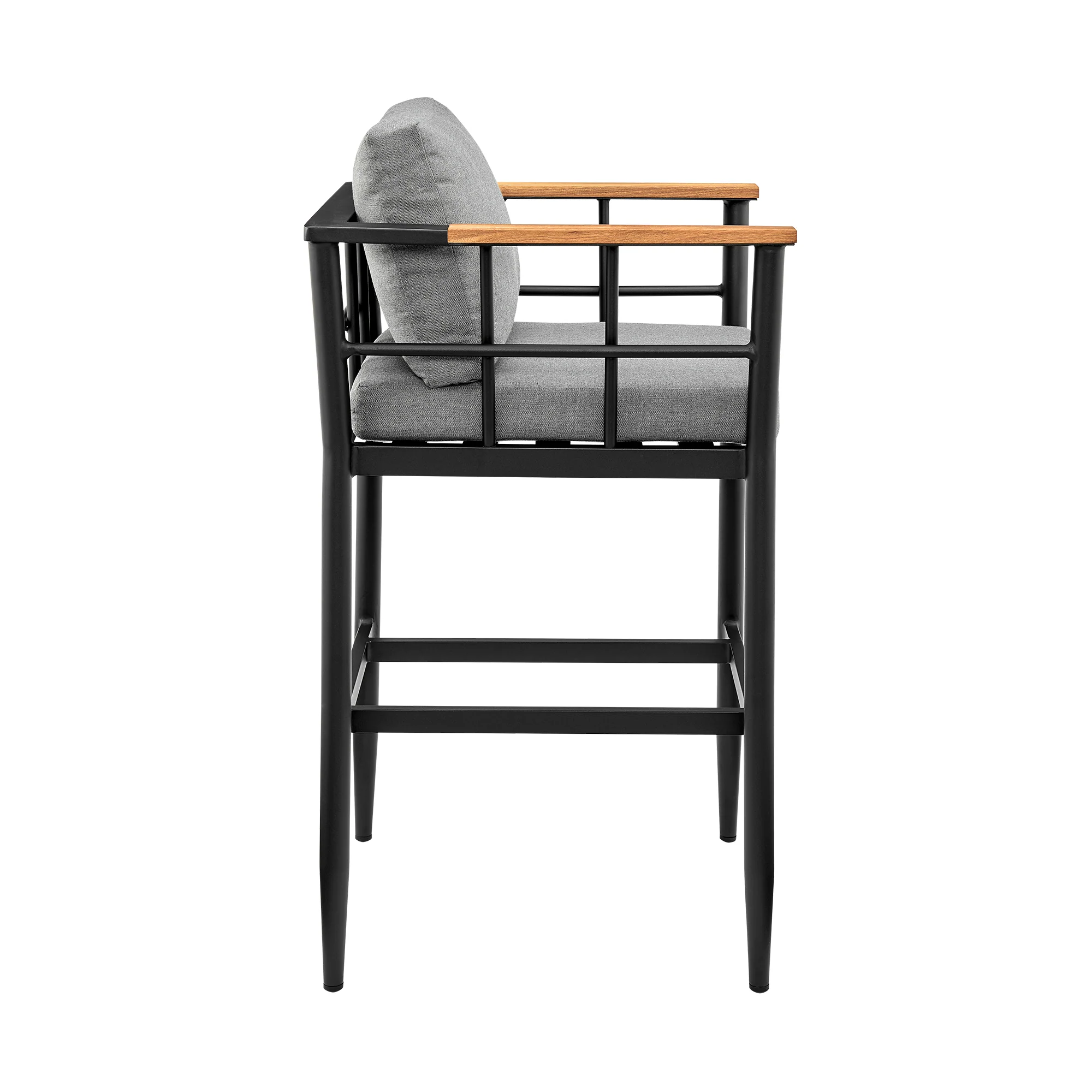 Orlando Outdoor Patio Bar Stool in Aluminum and Teak with Gray Cushions By Armen Living - Image 5