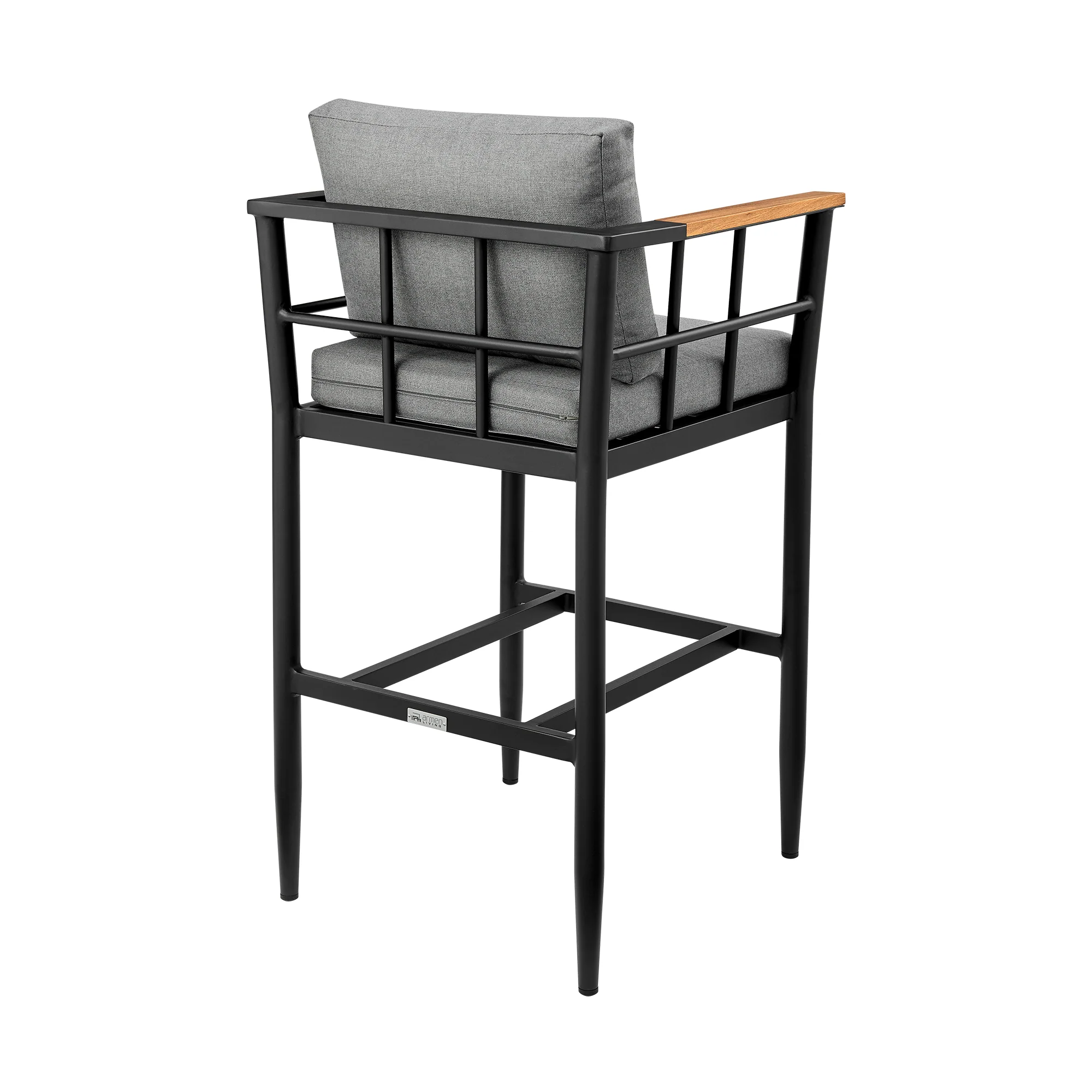 Orlando Outdoor Patio Bar Stool in Aluminum and Teak with Gray Cushions By Armen Living - Image 6