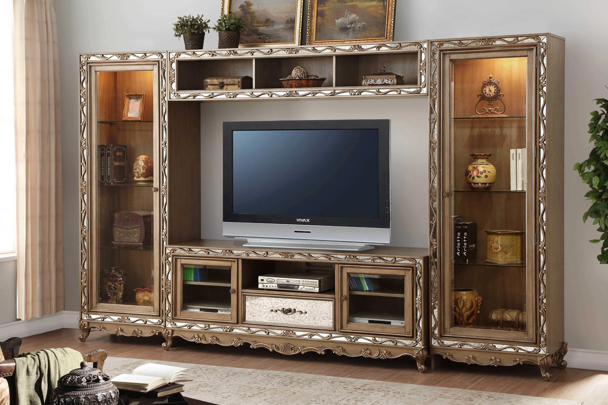 Ornate Antique Gold Finish Entertainment Center By Homeroots - Image 2