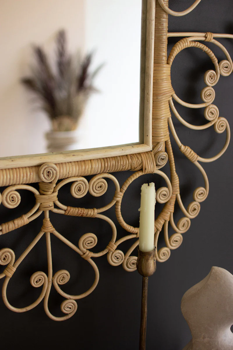 Ornate Rattan Framed Mirror By Kalalou - Image 2