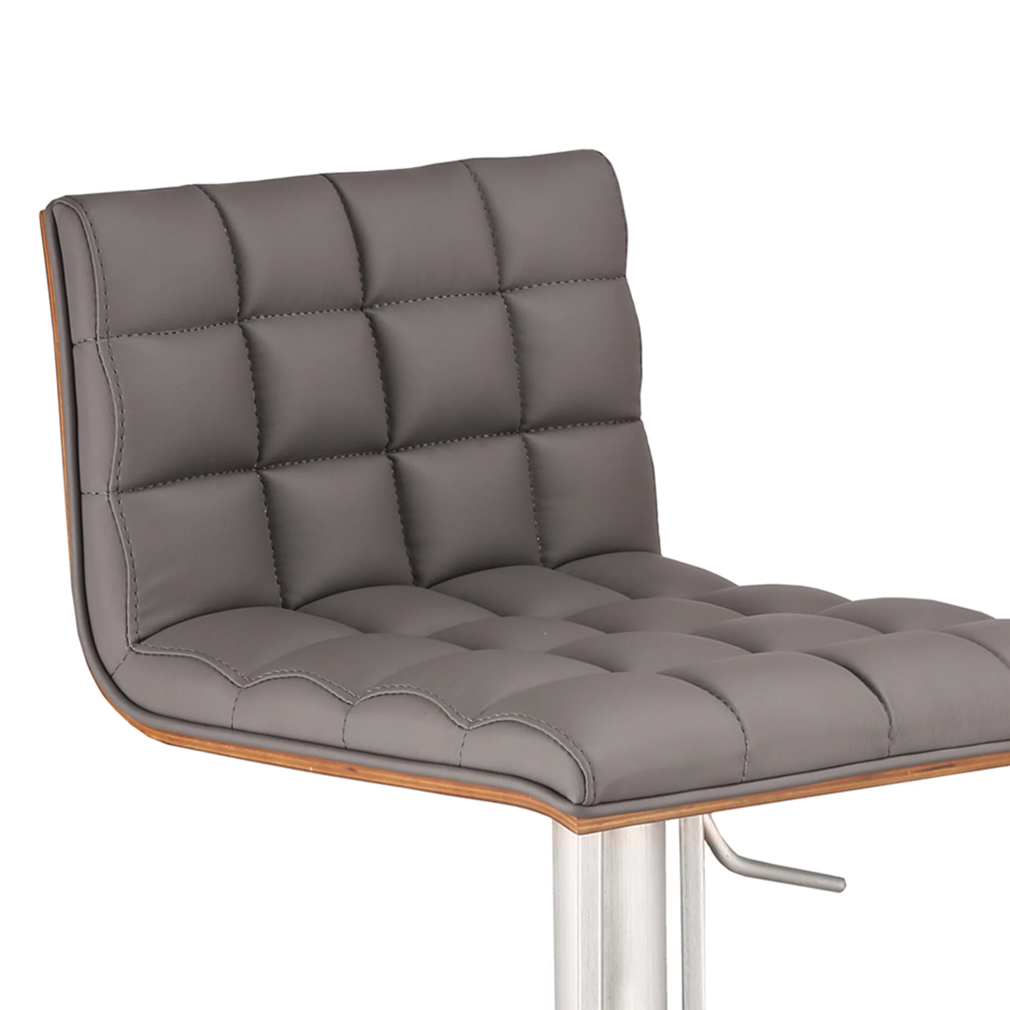 Oslo Adjustable Brushed Stainless Steel Barstool in Gray Faux Leather with Walnut Back By Armen Living - Image 4