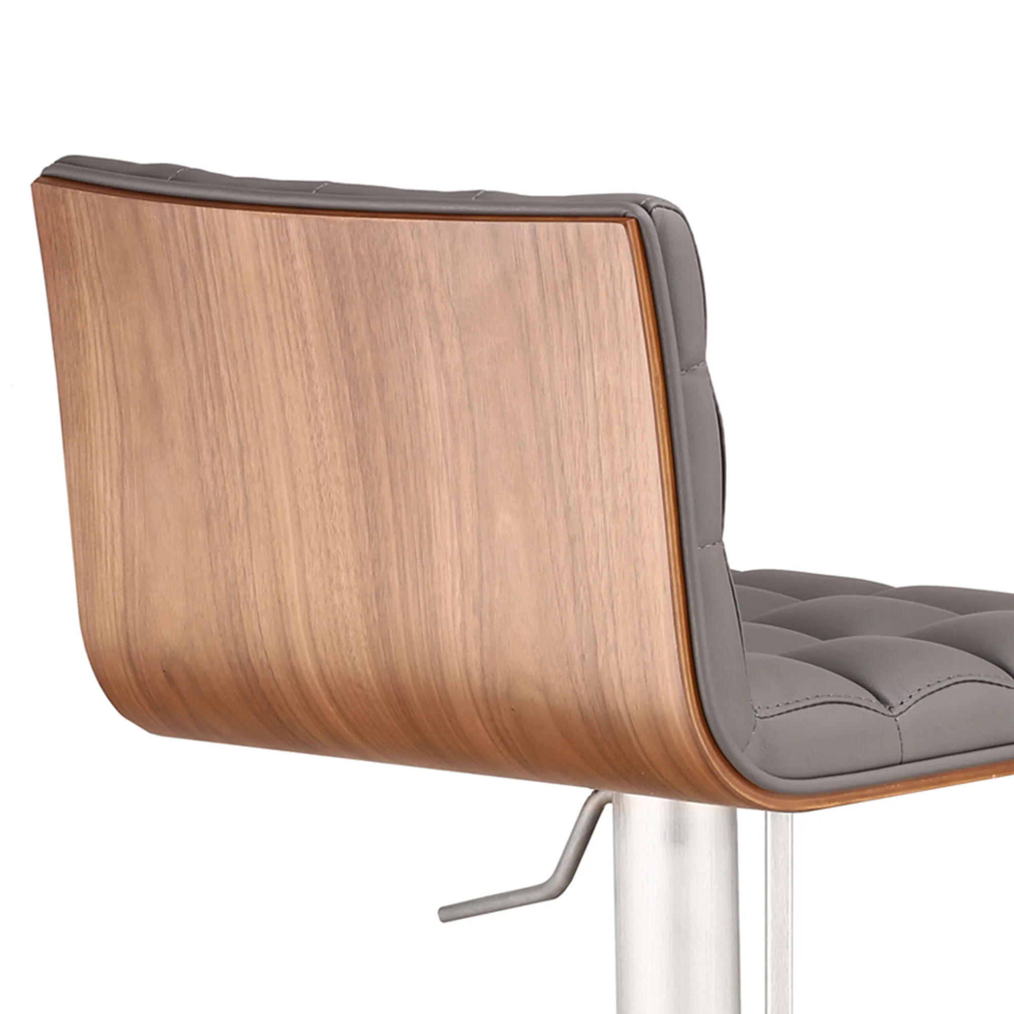 Oslo Adjustable Brushed Stainless Steel Barstool in Gray Faux Leather with Walnut Back By Armen Living - Image 6