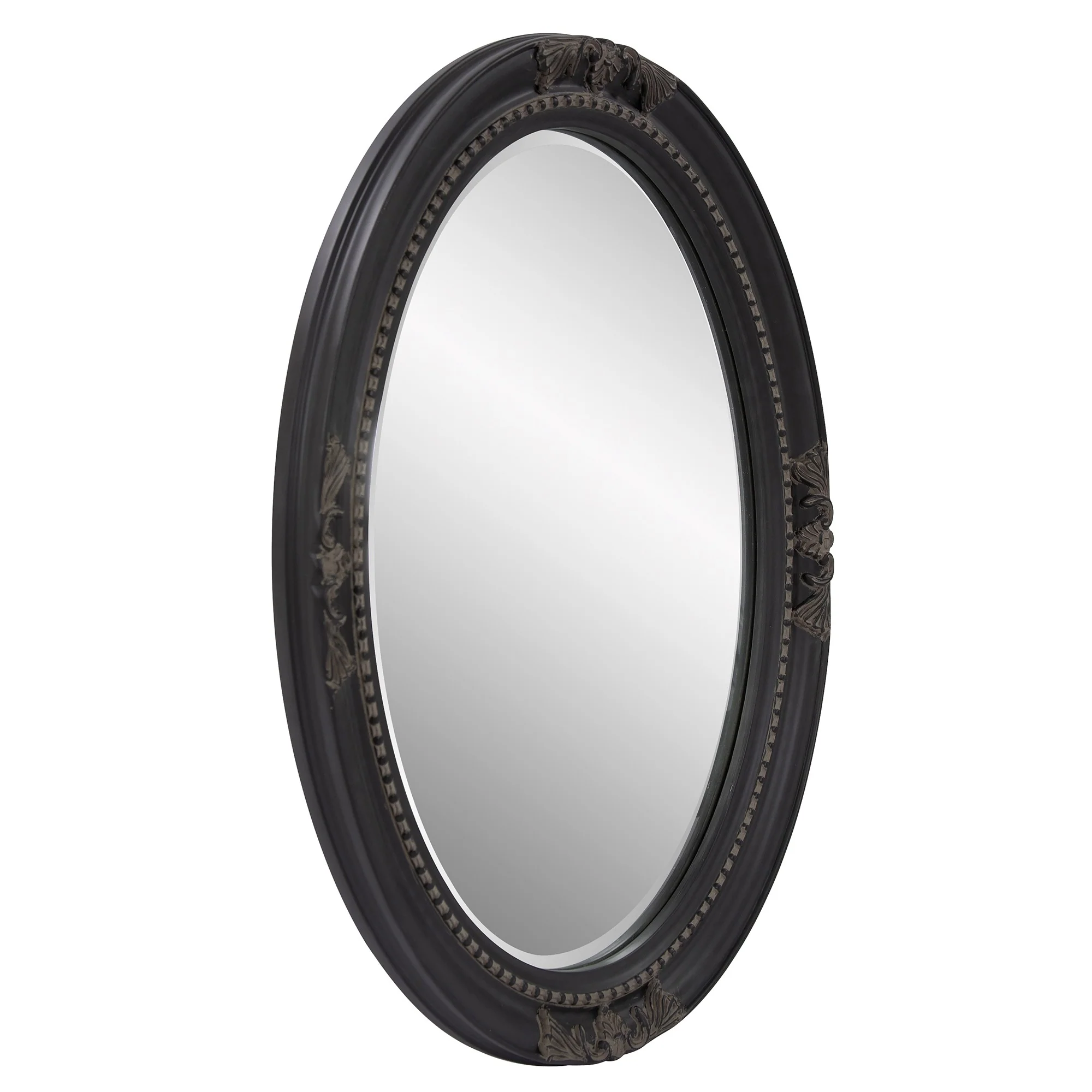 Oval Antiqued Black Wood Frame Mirror By Homeroots - Image 3