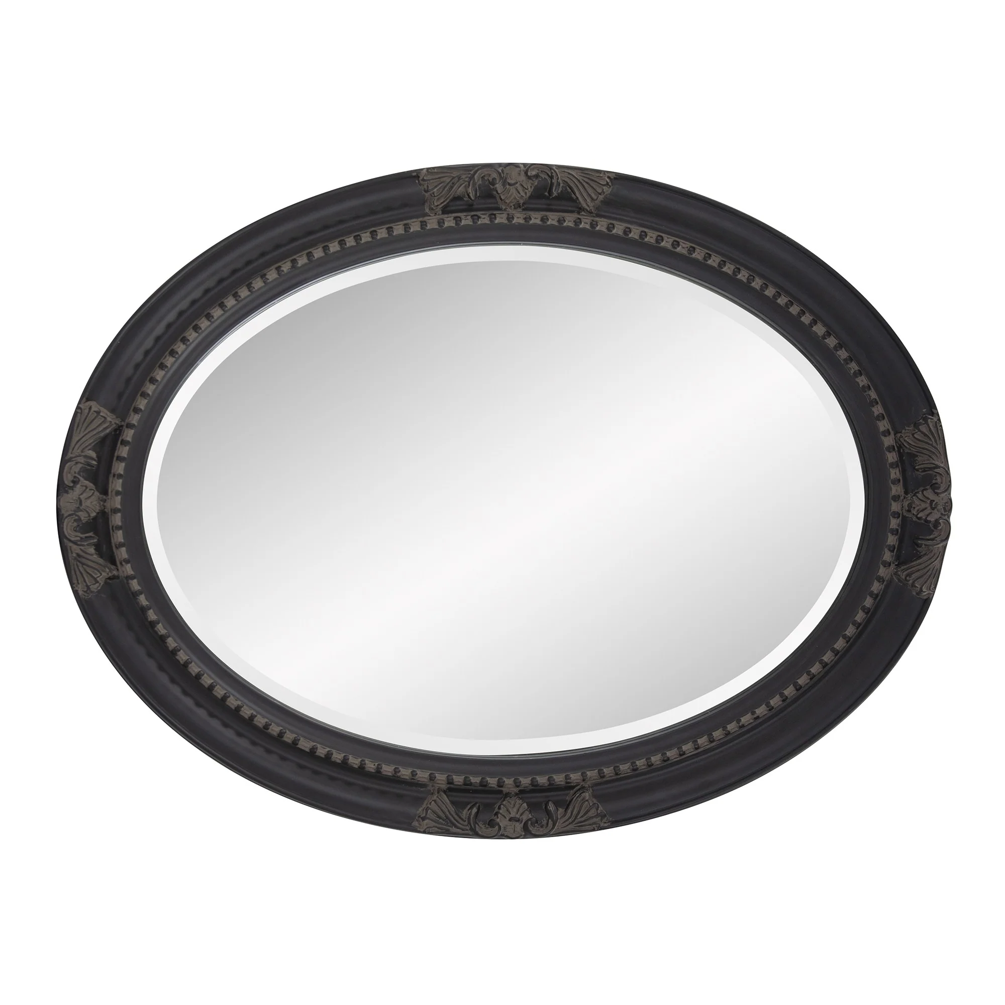 Oval Antiqued Black Wood Frame Mirror By Homeroots - Image 4
