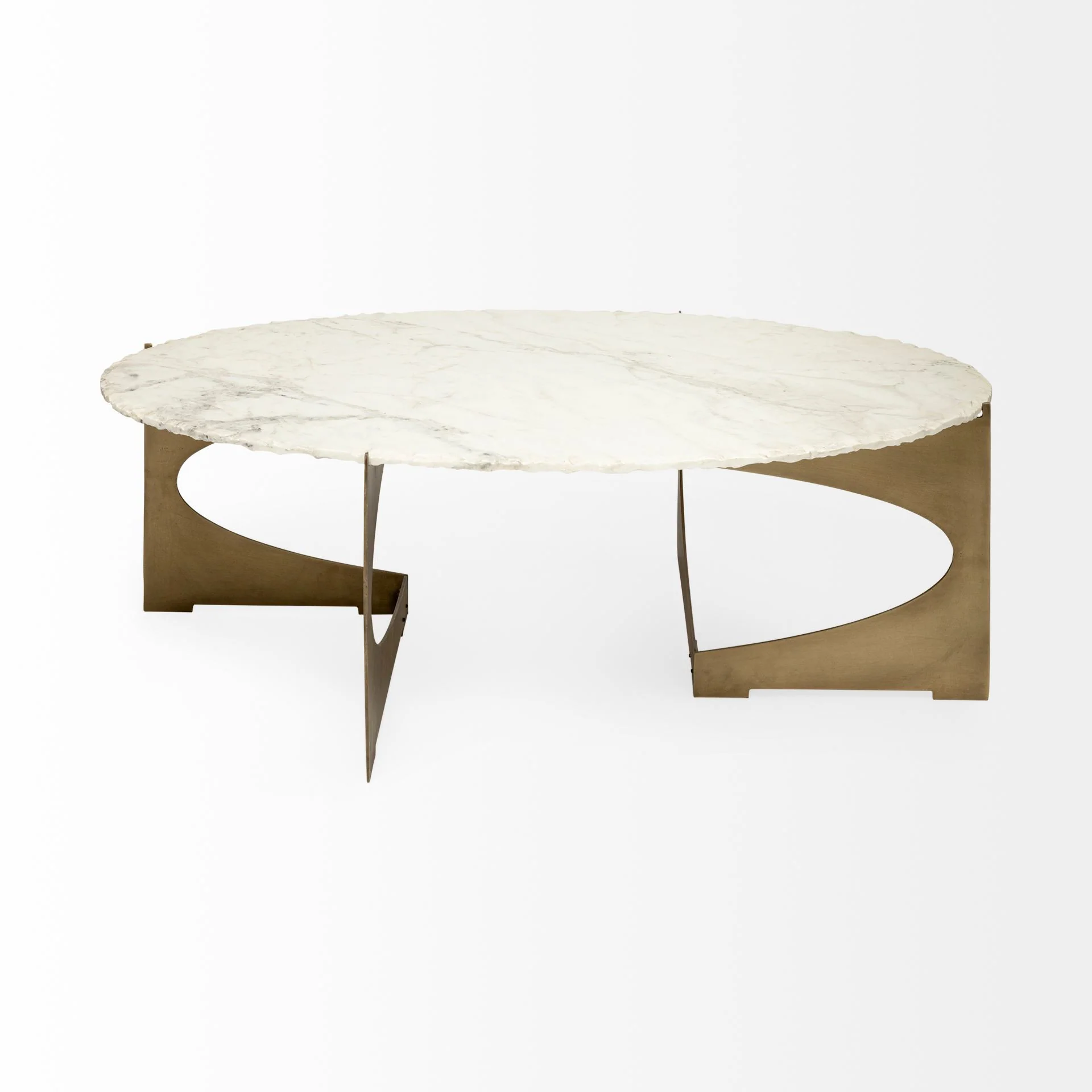 Oval Marble Top and Gold Metal Base Coffee Table By Homeroots - Image 2