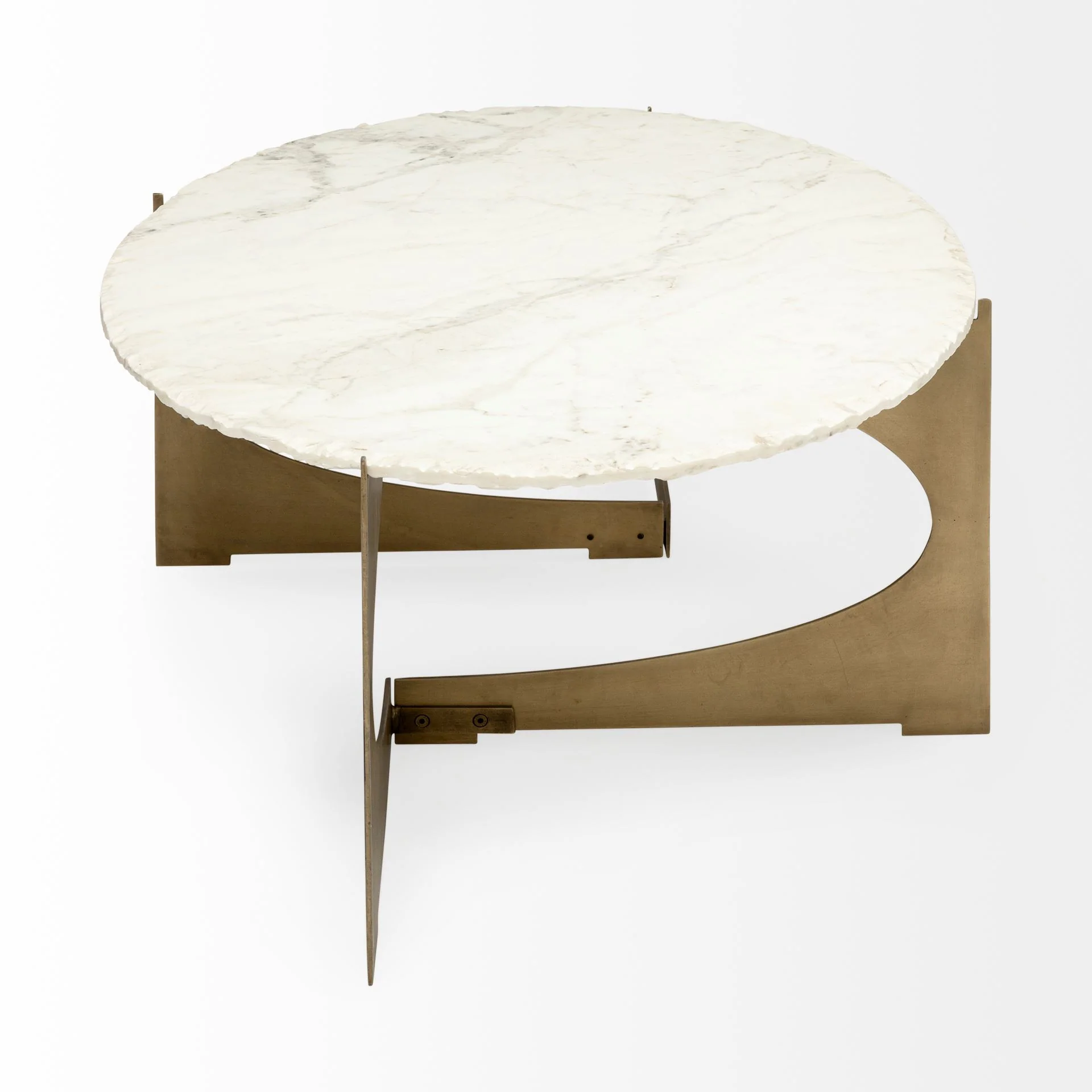 Oval Marble Top and Gold Metal Base Coffee Table By Homeroots - Image 3