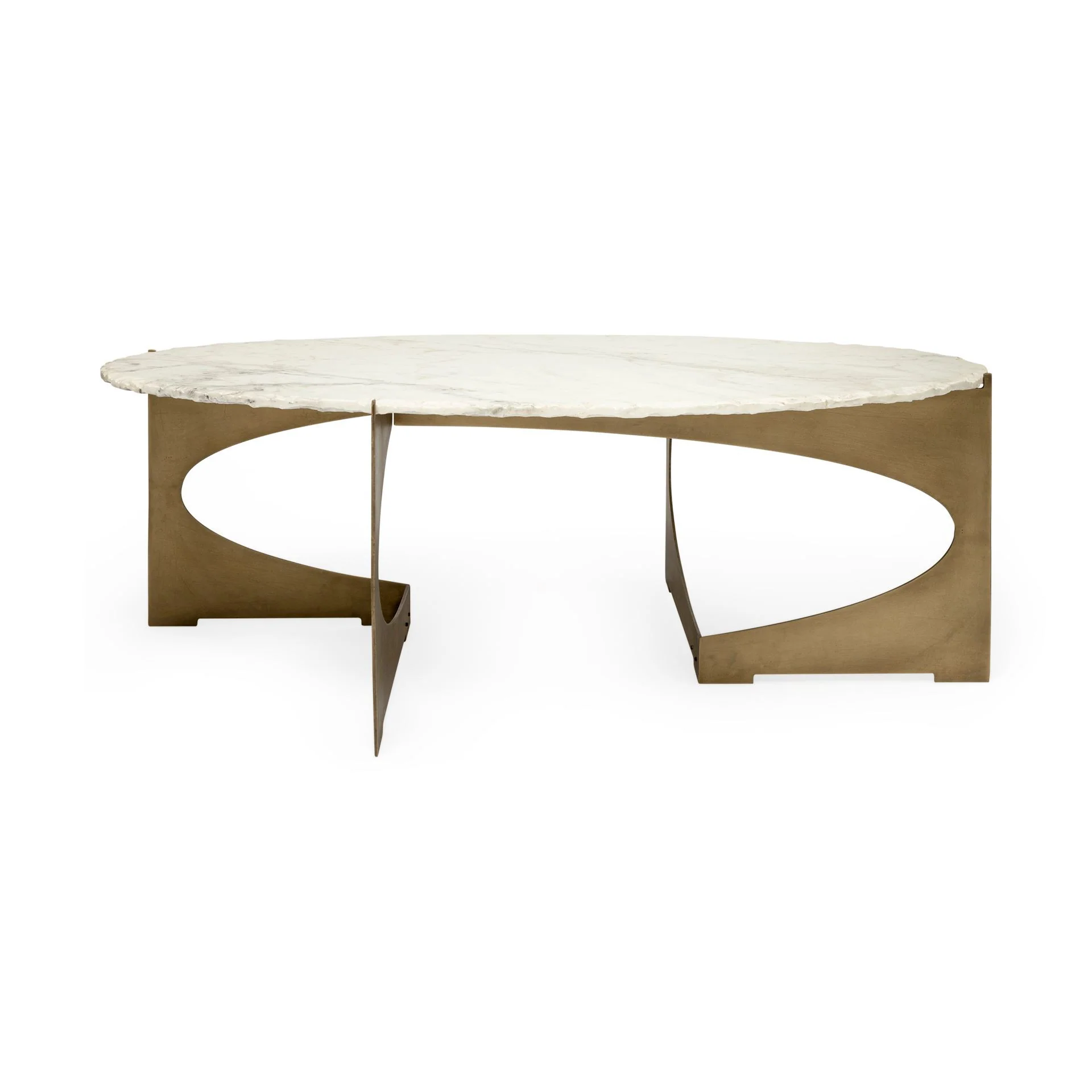 Oval Marble Top and Gold Metal Base Coffee Table By Homeroots - Image 4