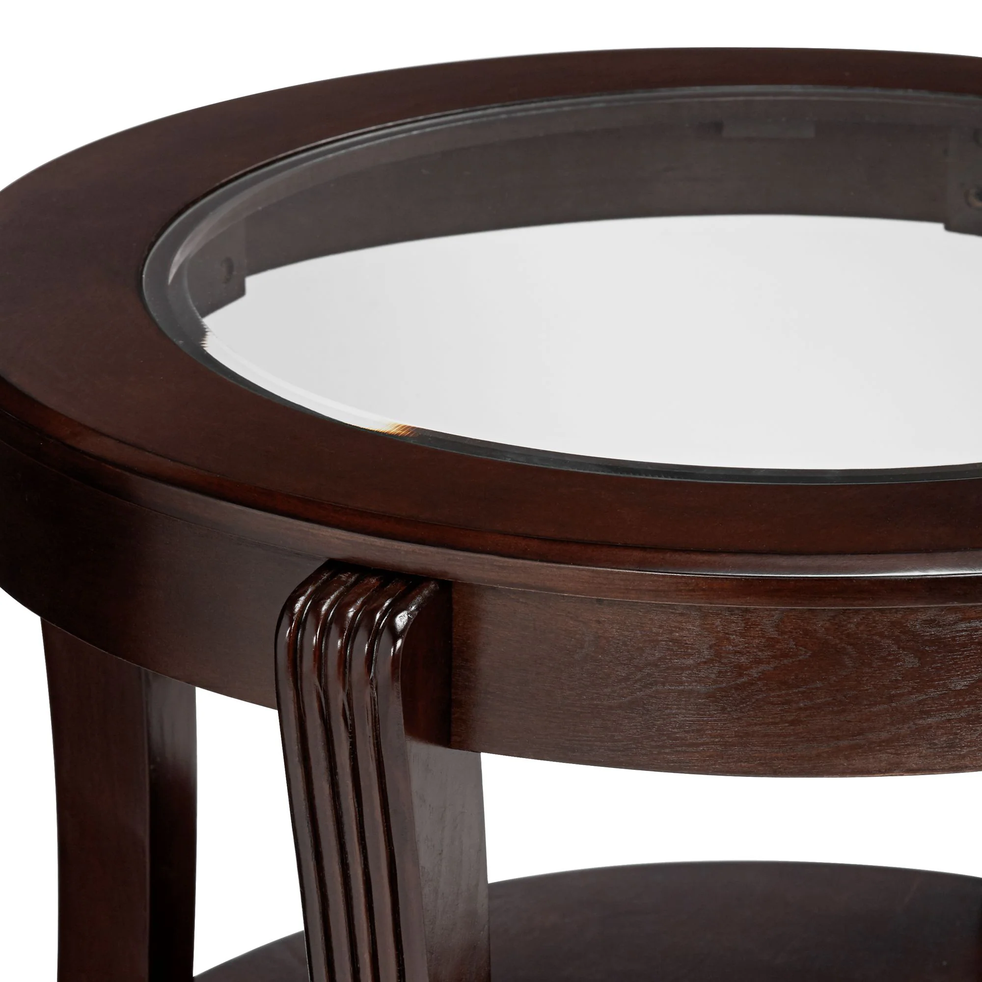 Oval Top Wooden End Table With Glass Insert And Open Shelf, Espresso Brown By Benzara - Image 2