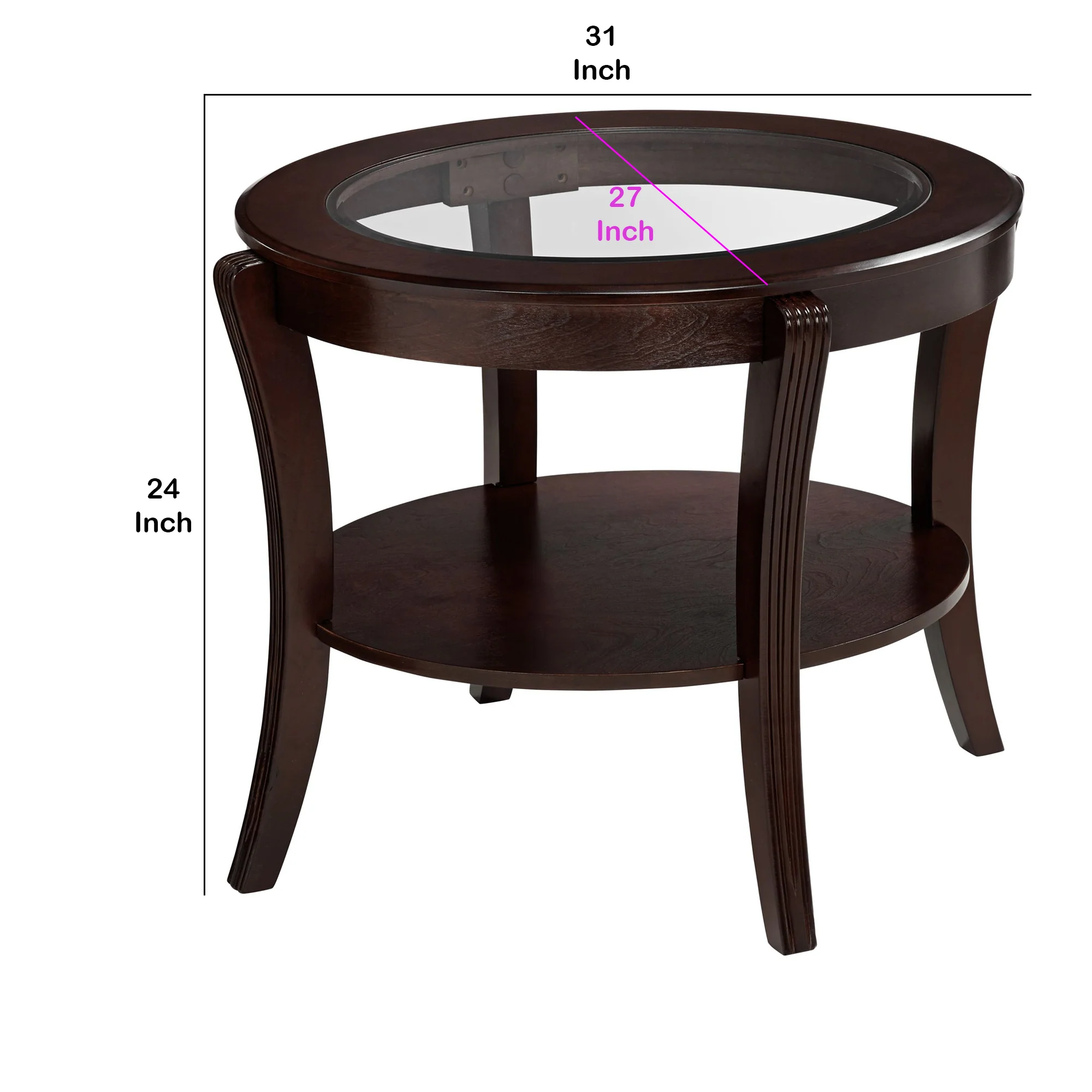 Oval Top Wooden End Table With Glass Insert And Open Shelf, Espresso Brown By Benzara - Image 5