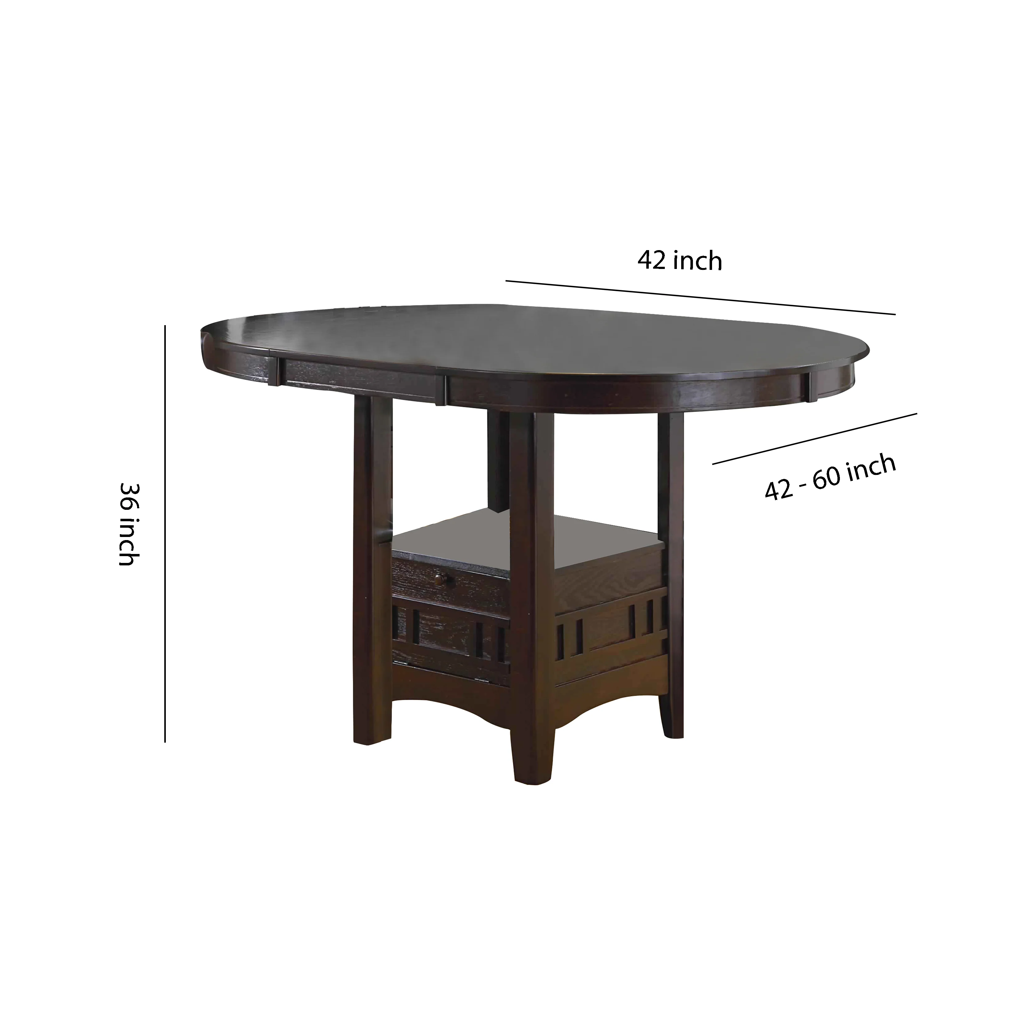 Oval Wooden Counter Height Table with Extension Leaf and Open Shelf, Brown By Benzara - Image 2
