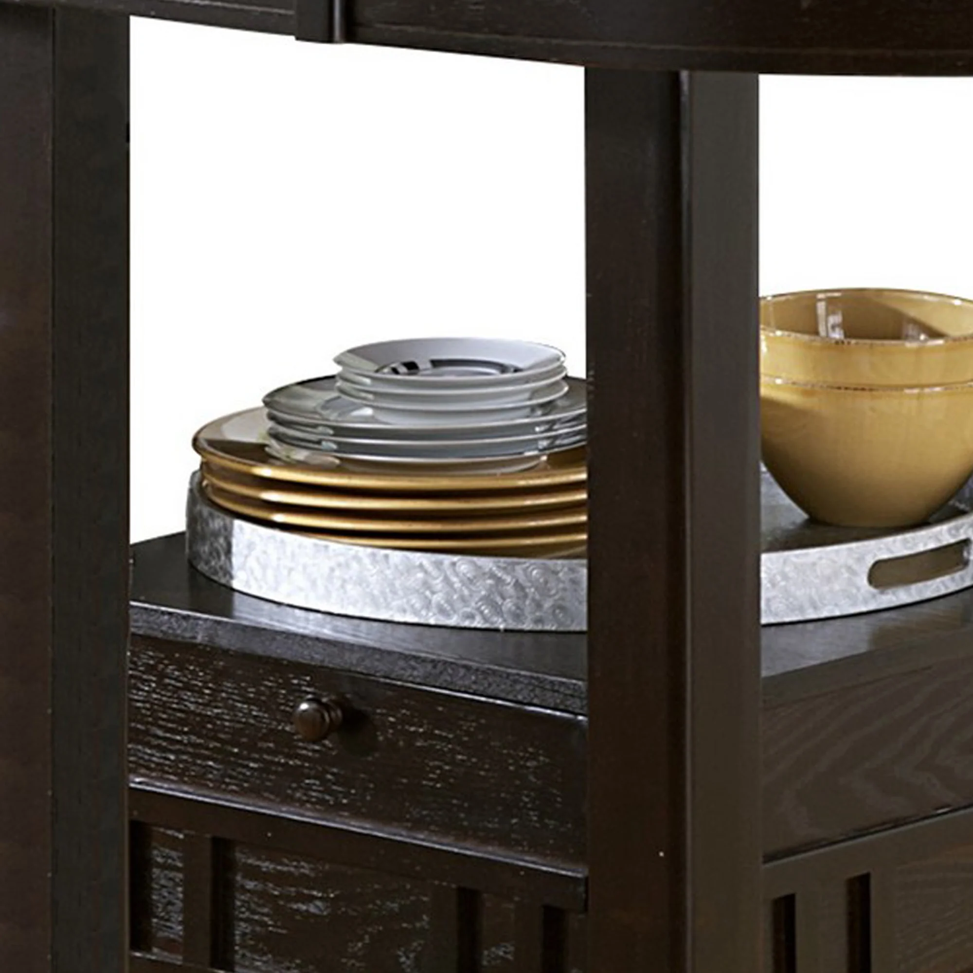 Oval Wooden Counter Height Table with Extension Leaf and Open Shelf, Brown By Benzara - Image 4