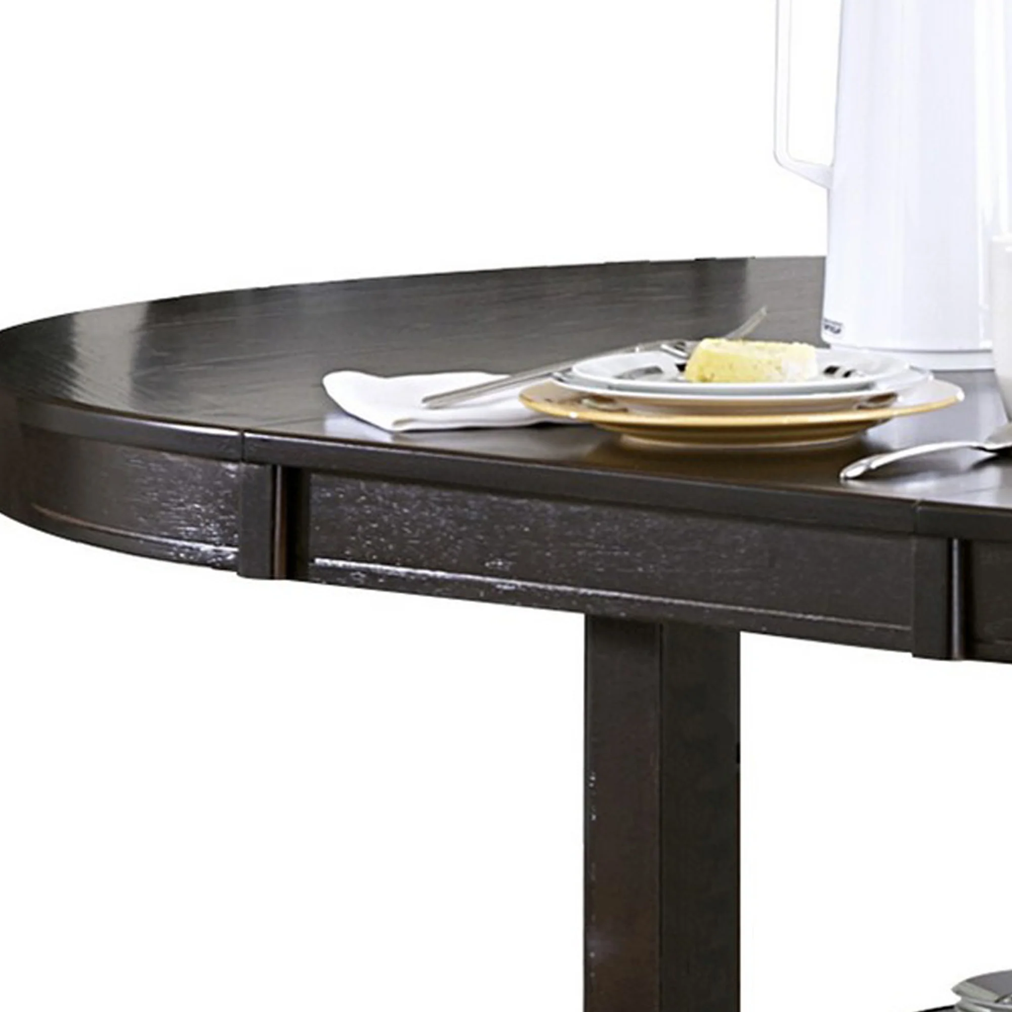 Oval Wooden Counter Height Table with Extension Leaf and Open Shelf, Brown By Benzara - Image 5