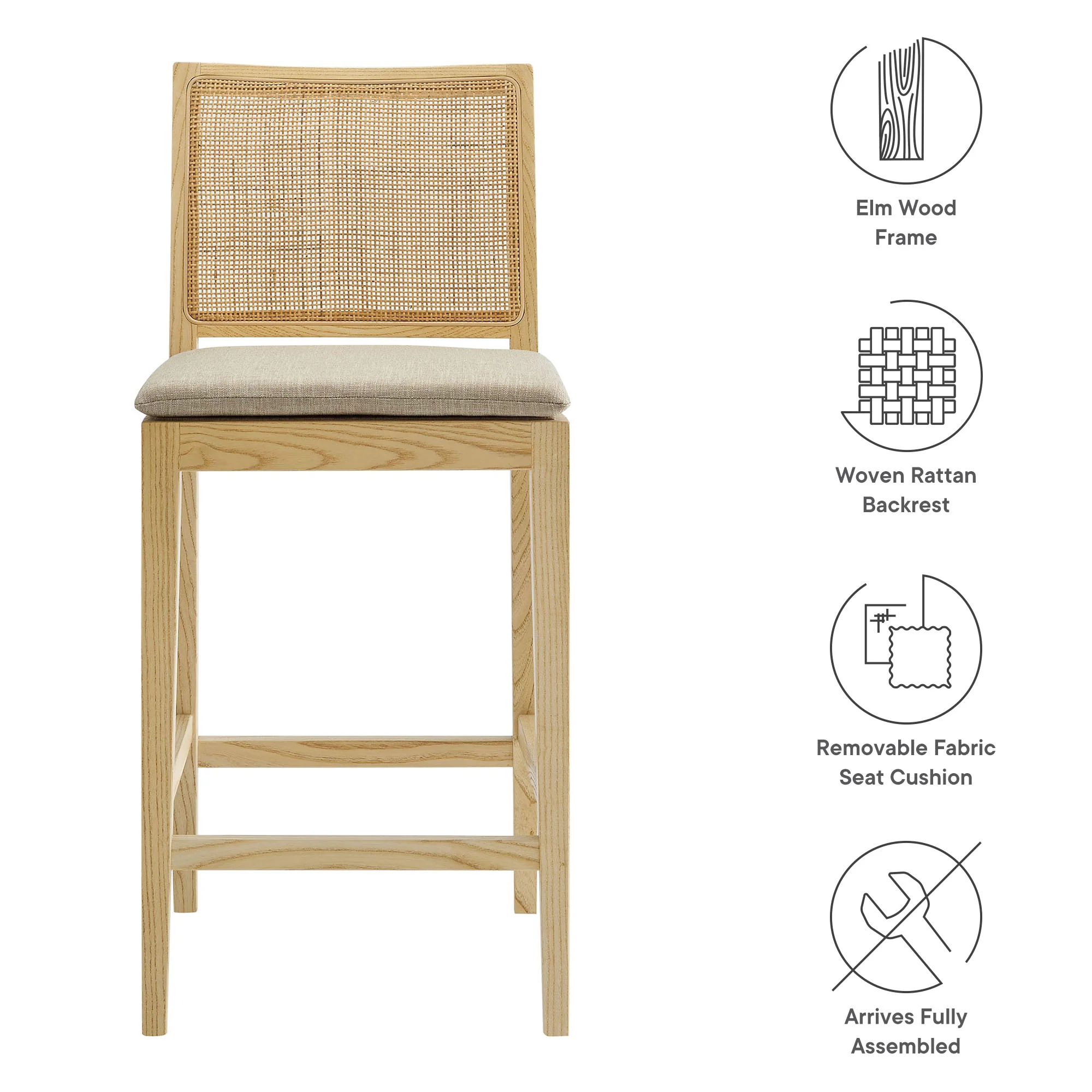 Ovard Wood and Rattan Counter Stool by Modway - Image 8