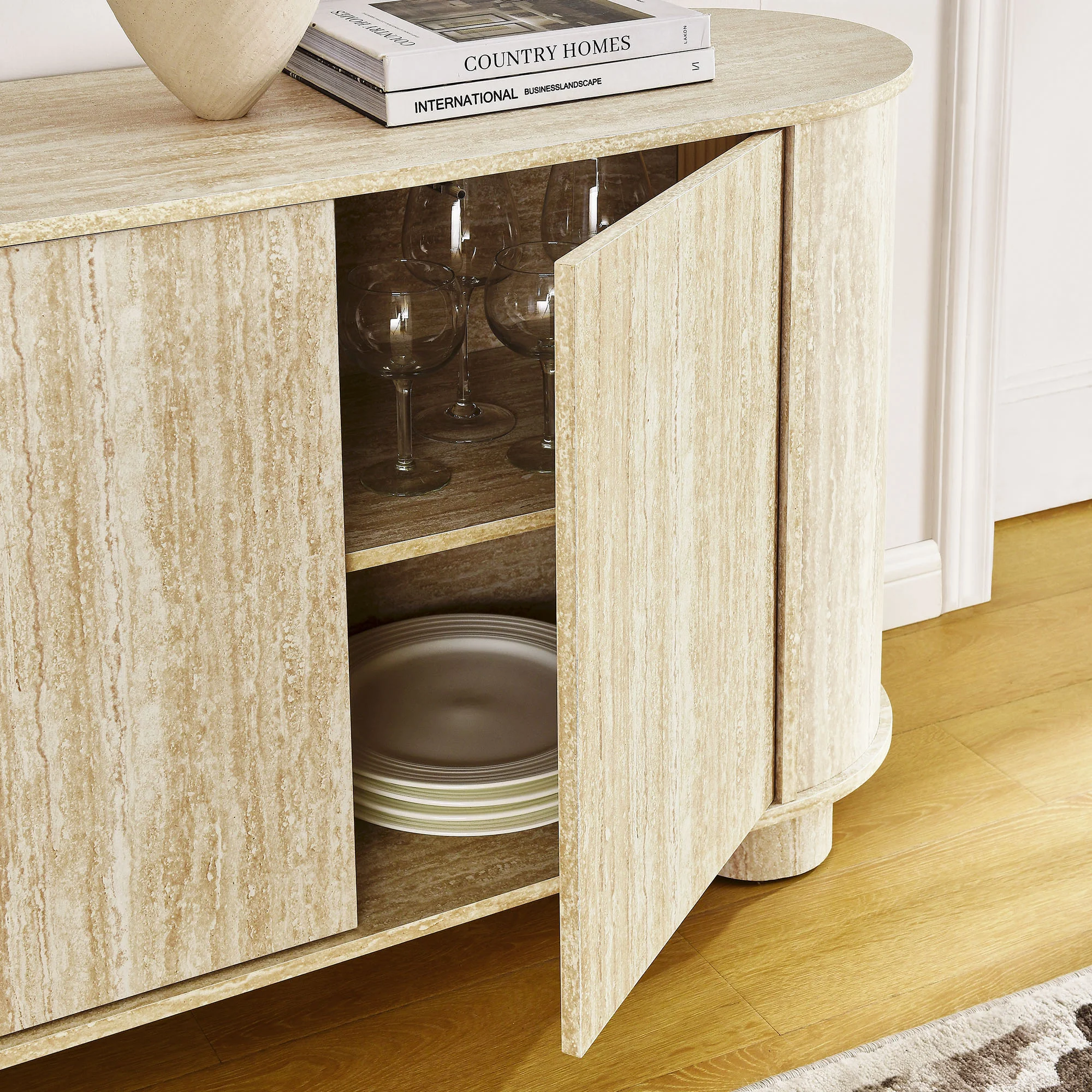 Overture 63Ó Oval Faux Travertine Sideboard by Modway - Image 7