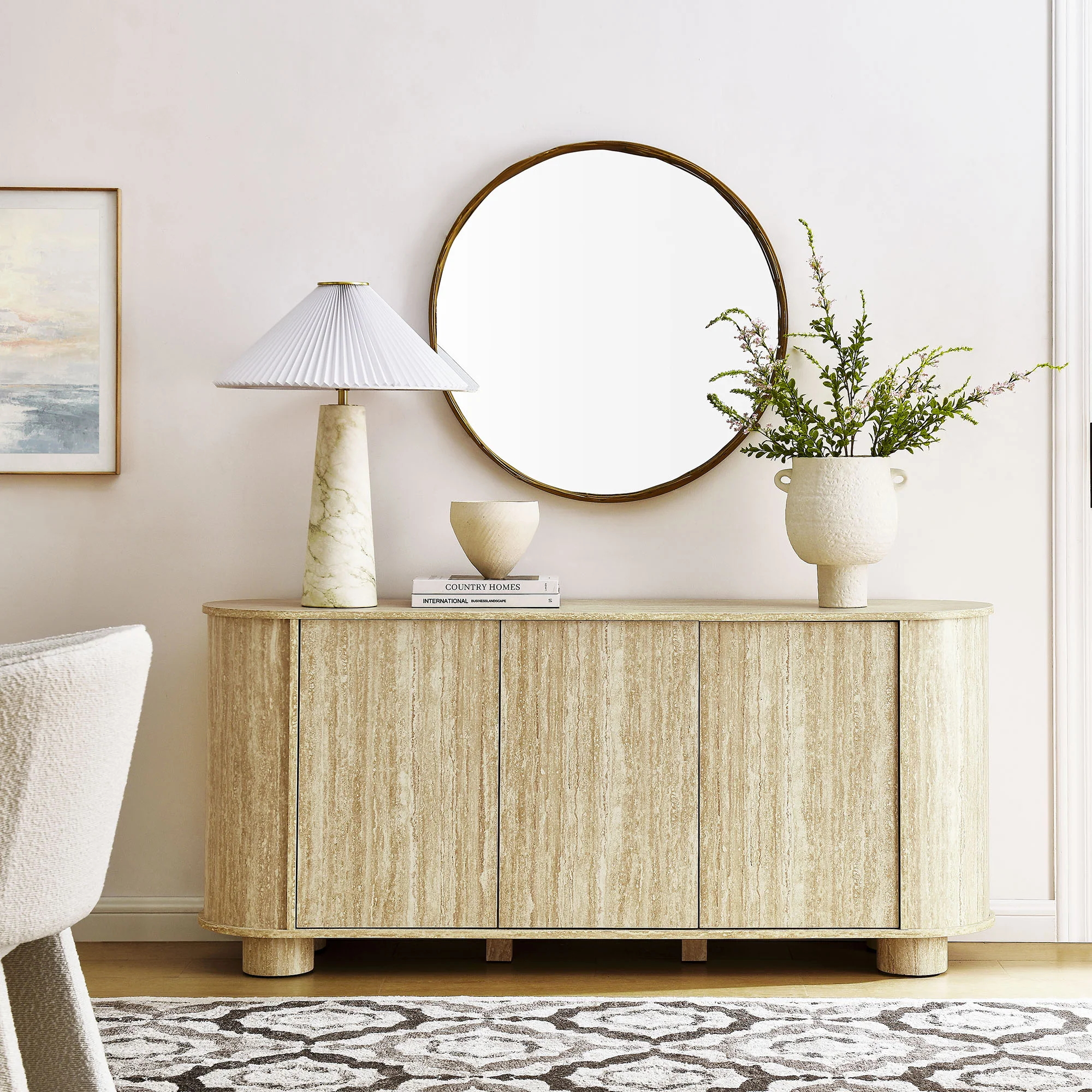 Overture 63Ó Oval Faux Travertine Sideboard by Modway - Image 8
