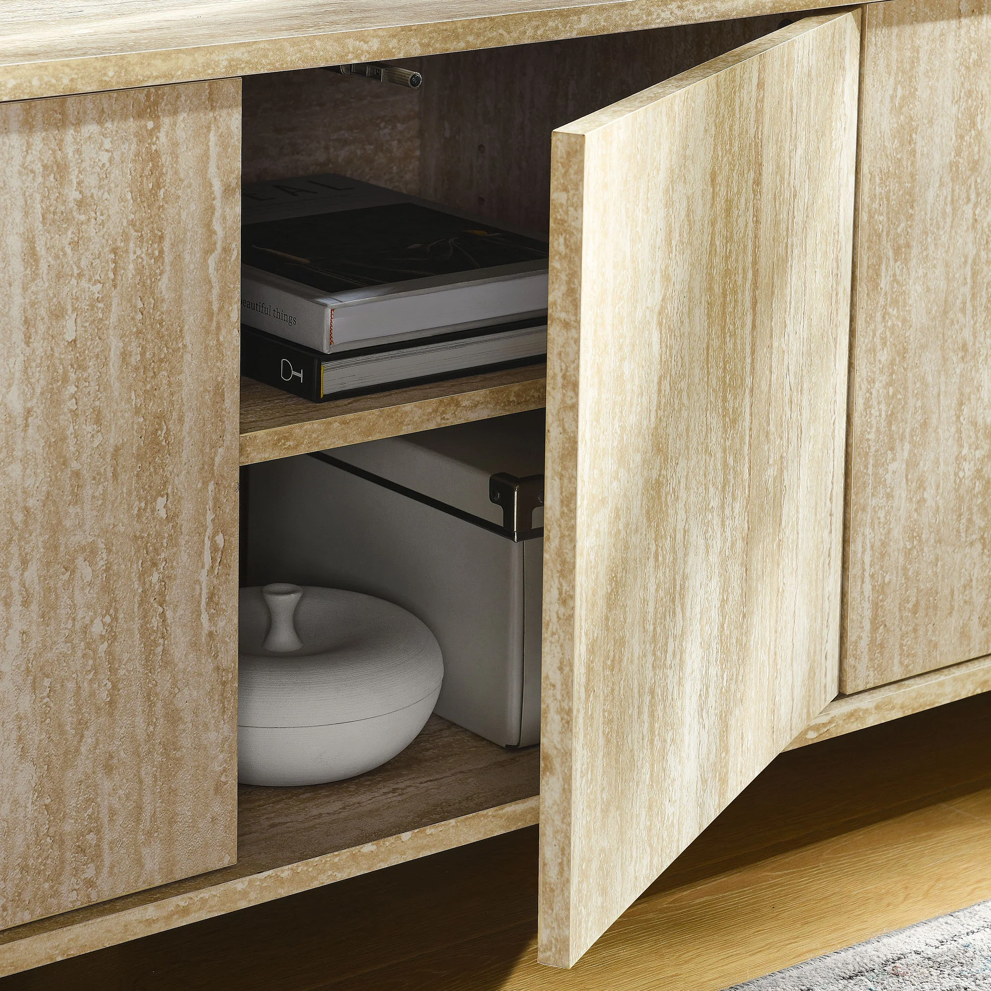 Overture 63Ó Oval Faux Travertine TV Stand by Modway - Image 7