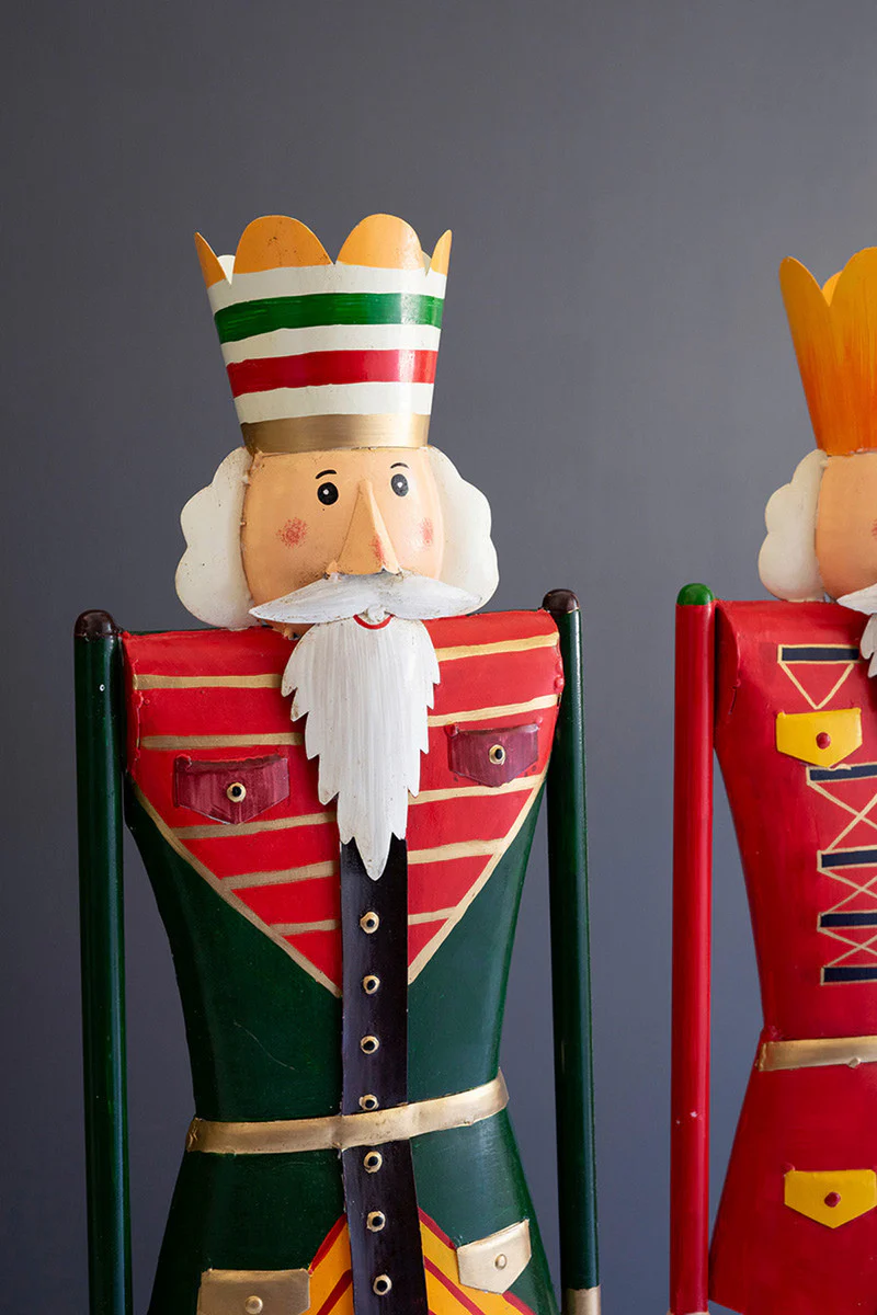 Painted Metal And Wood Nutcrackers Set Of 2 By Kalalou - Image 2