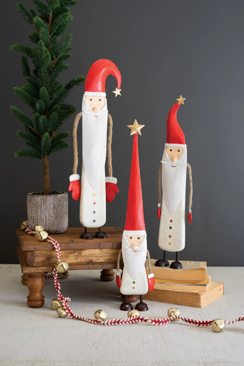 Painted Metal And Wood Santas Set Of 3 By Kalalou - Image 2