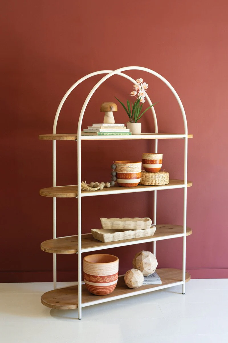 Painted Metal Arched Display With Four Wooden Shelves By Kalalou - Image 2