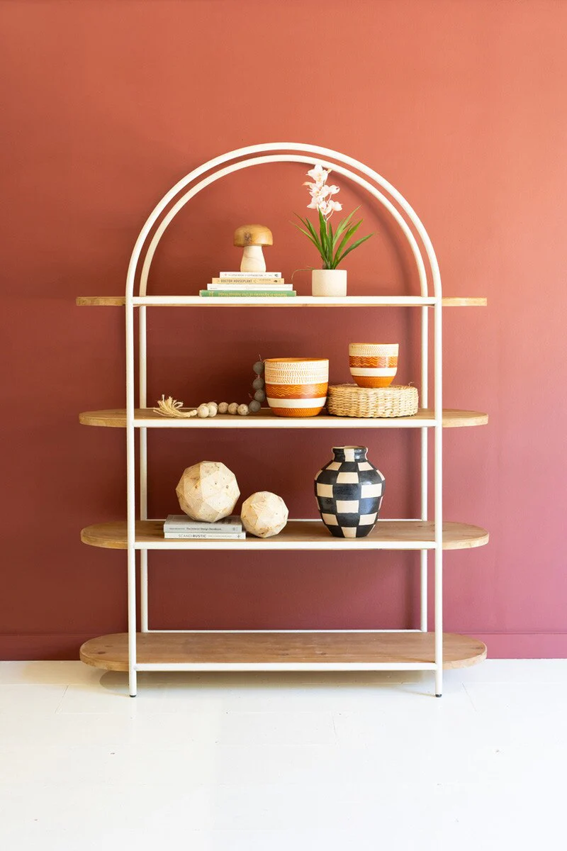 Painted Metal Arched Display With Four Wooden Shelves By Kalalou - Image 3