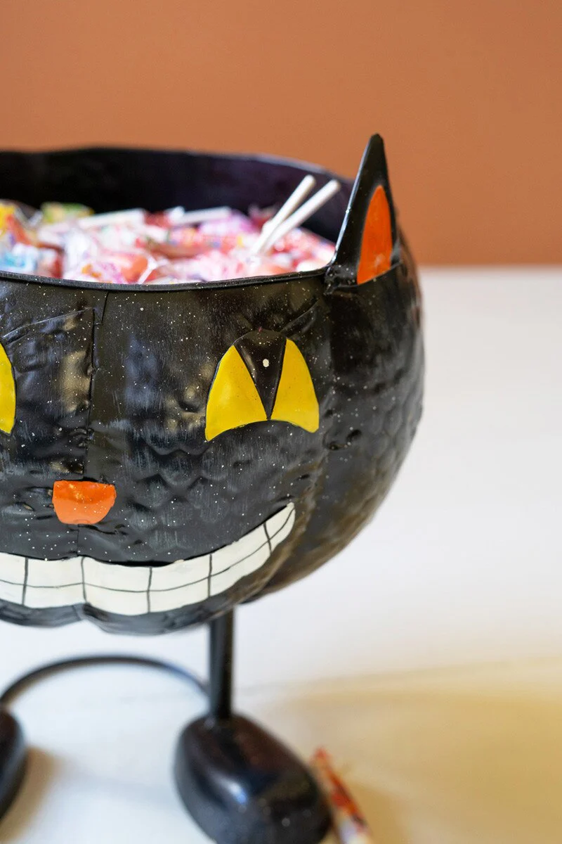 Painted Metal Black Cat Candy Bowl By Kalalou - Image 2
