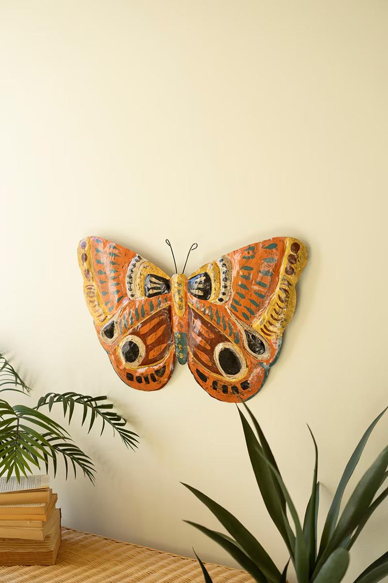 Painted Metal Hand-Hammered Butterfly Wall Art By Kalalou - Image 2
