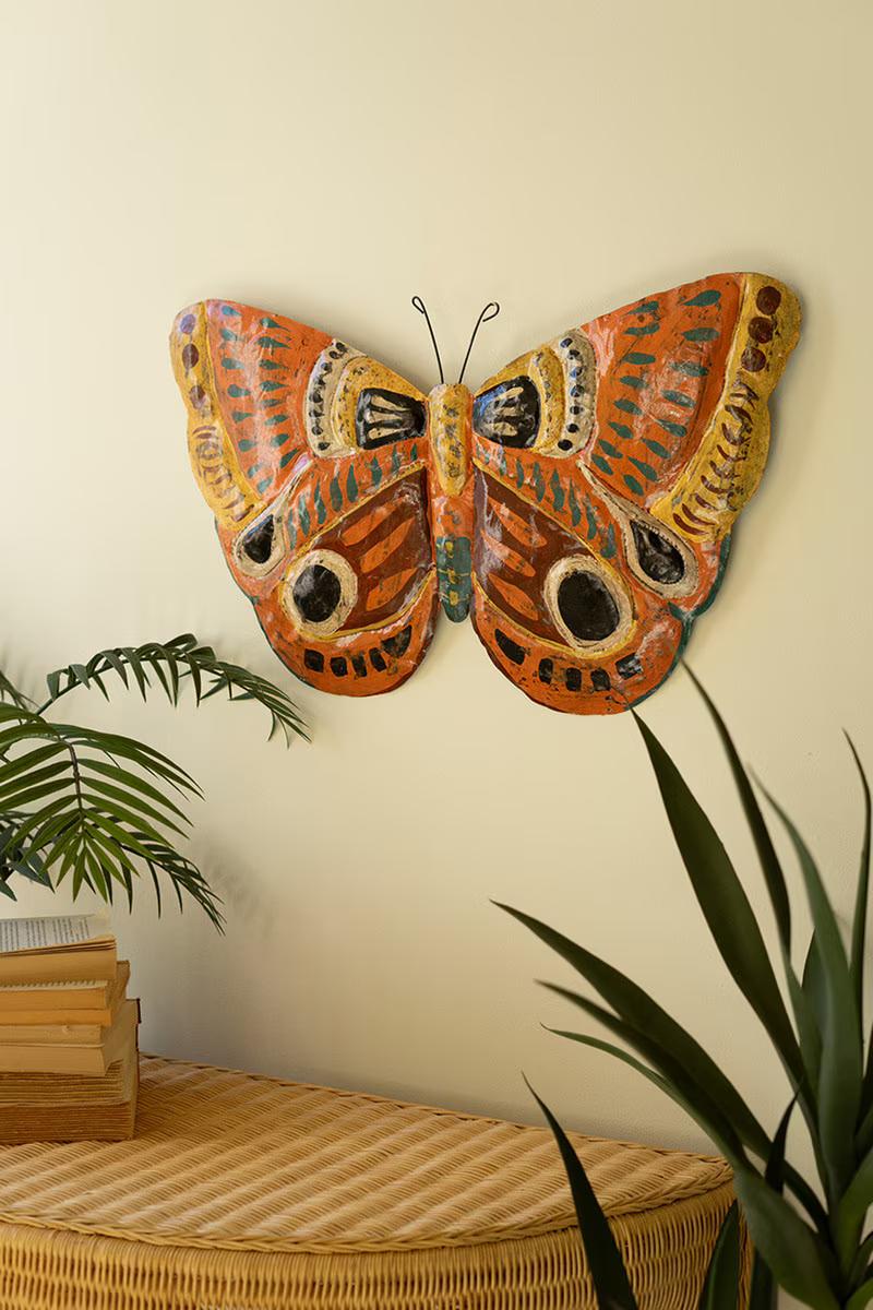 Painted Metal Hand-Hammered Butterfly Wall Art By Kalalou - Image 4
