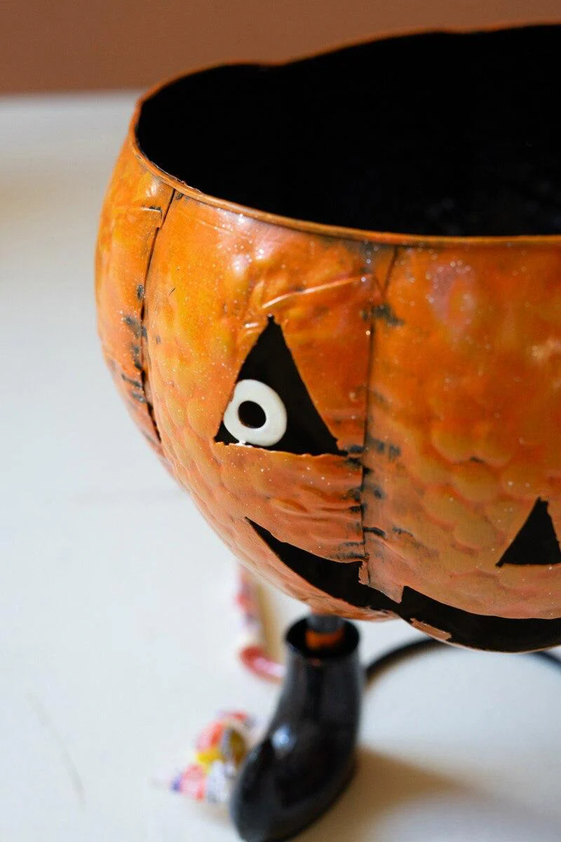 Painted Metal Jack-O-Lantern Candy Bowl By Kalalou - Image 2