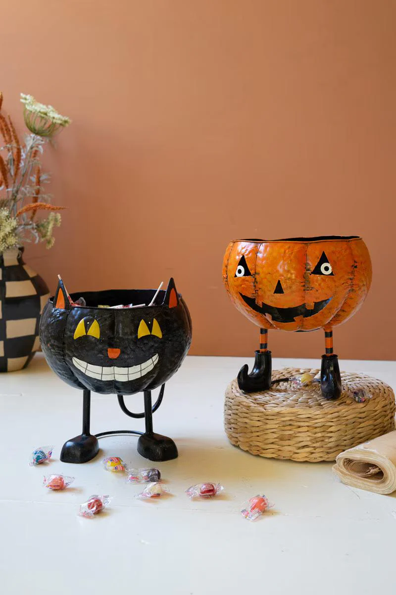 Painted Metal Jack-O-Lantern Candy Bowl By Kalalou - Image 3