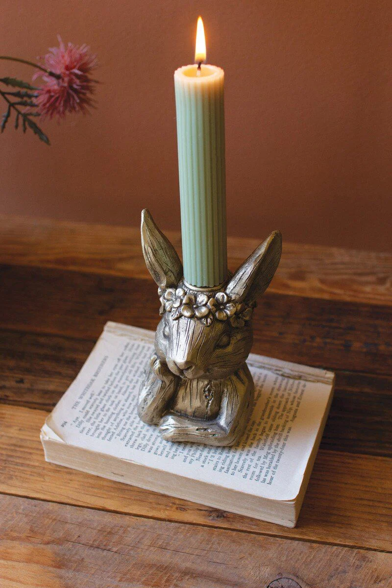 Painted Resin Taper Candle Holder - Rabbit By Kalalou - Image 2
