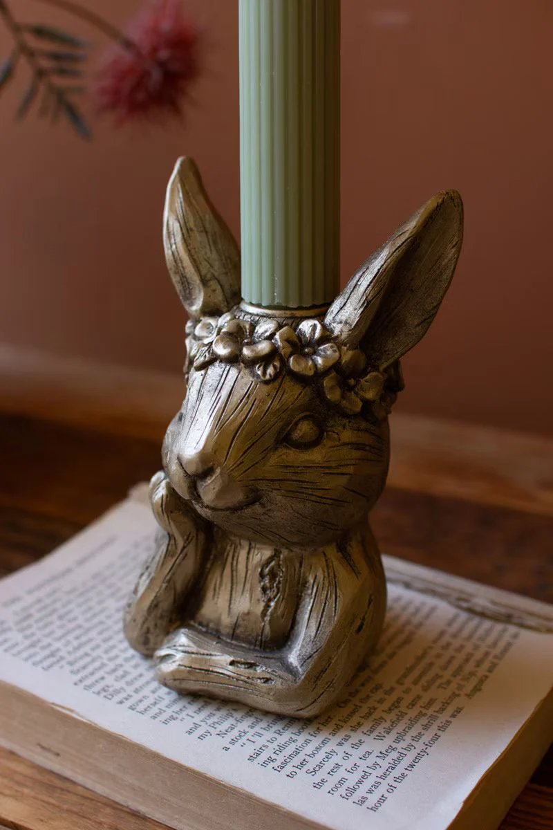 Painted Resin Taper Candle Holder - Rabbit By Kalalou - Image 3